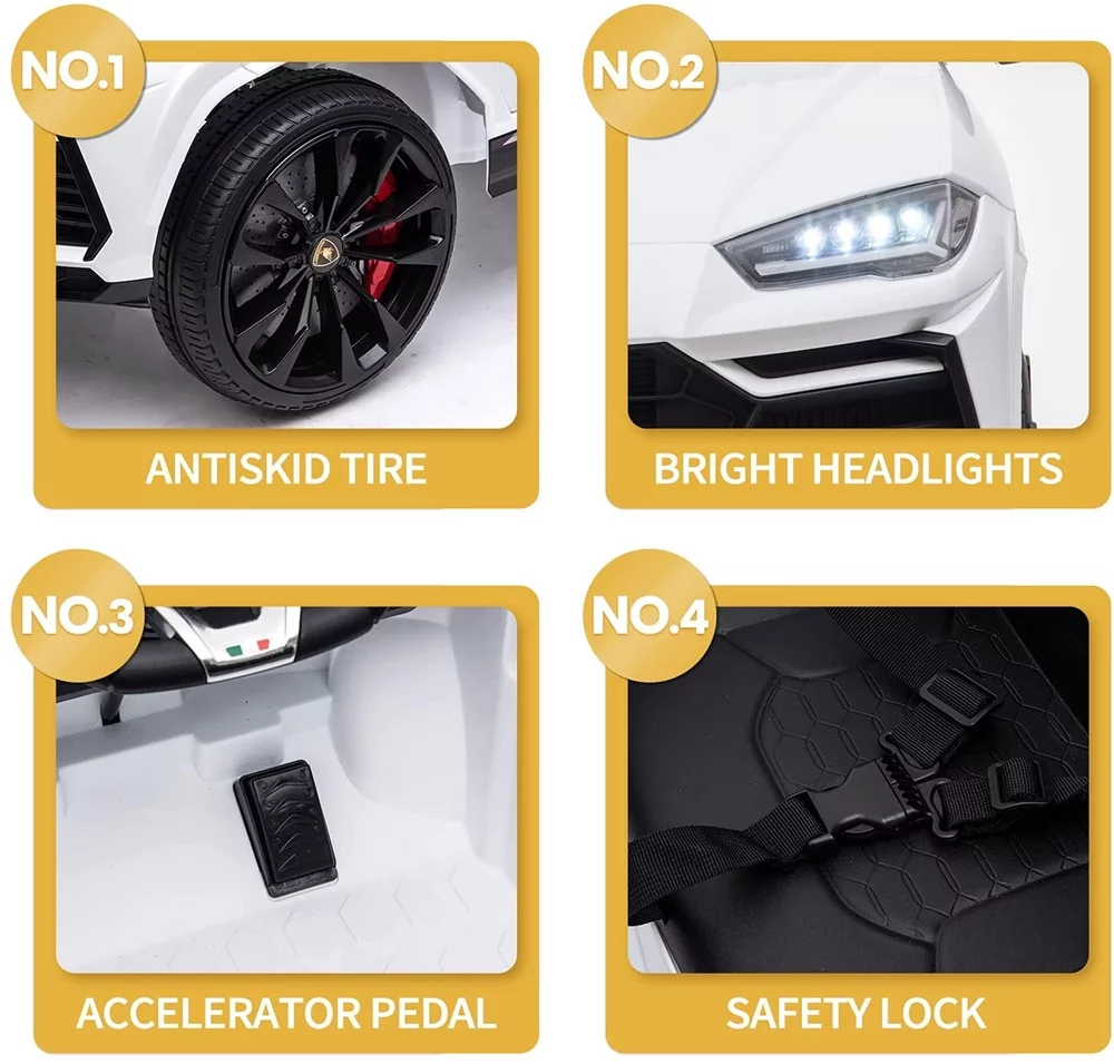 Lamborghini Urus 12V Electric Powered Ride on Car Toys for Girls Boys, Black Kids Electric Vehicles Ride on Toys with Remote Control, Foot Pedal, MP3 Player and LED Headlights, CL61 - Womvr