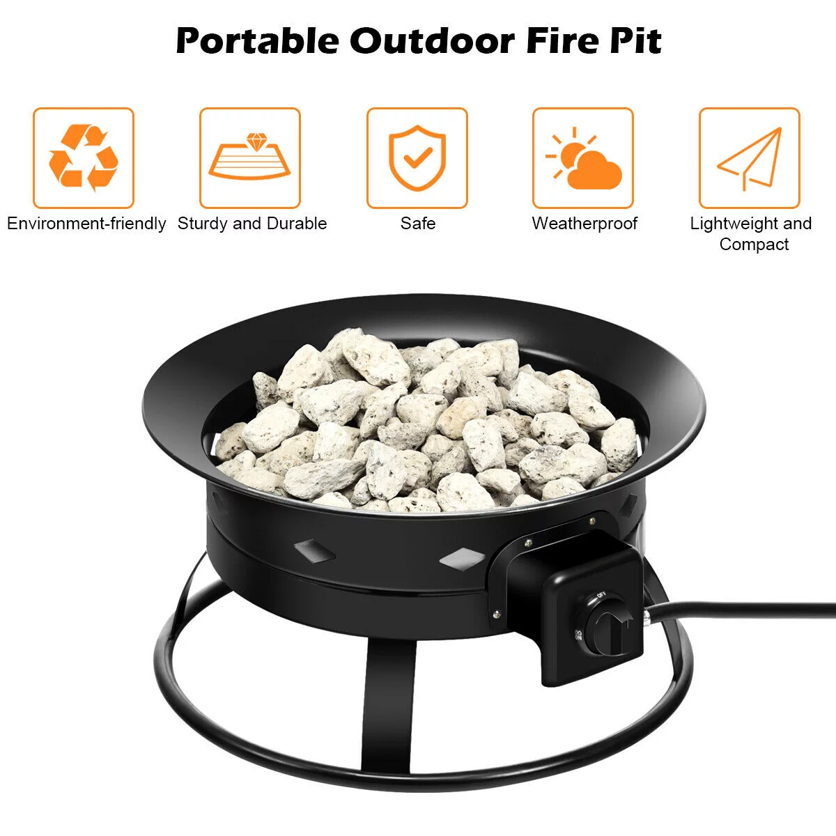 Costway Portable Fire Pit Outdoor 58,000 BTU Propane Patio Lava Rocks Camping Events - Womvr