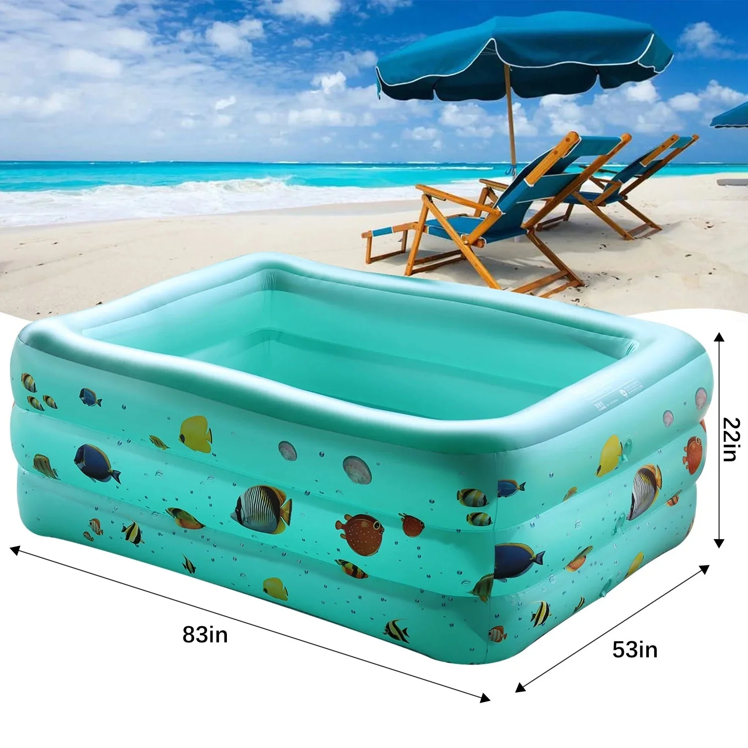 Inflatable Pool, 6.9 x 5 x 1.8 ft Family Swimming Pools for Kids, Toddlers, Infant, Adult, Rectangular, Thickened - Womvr