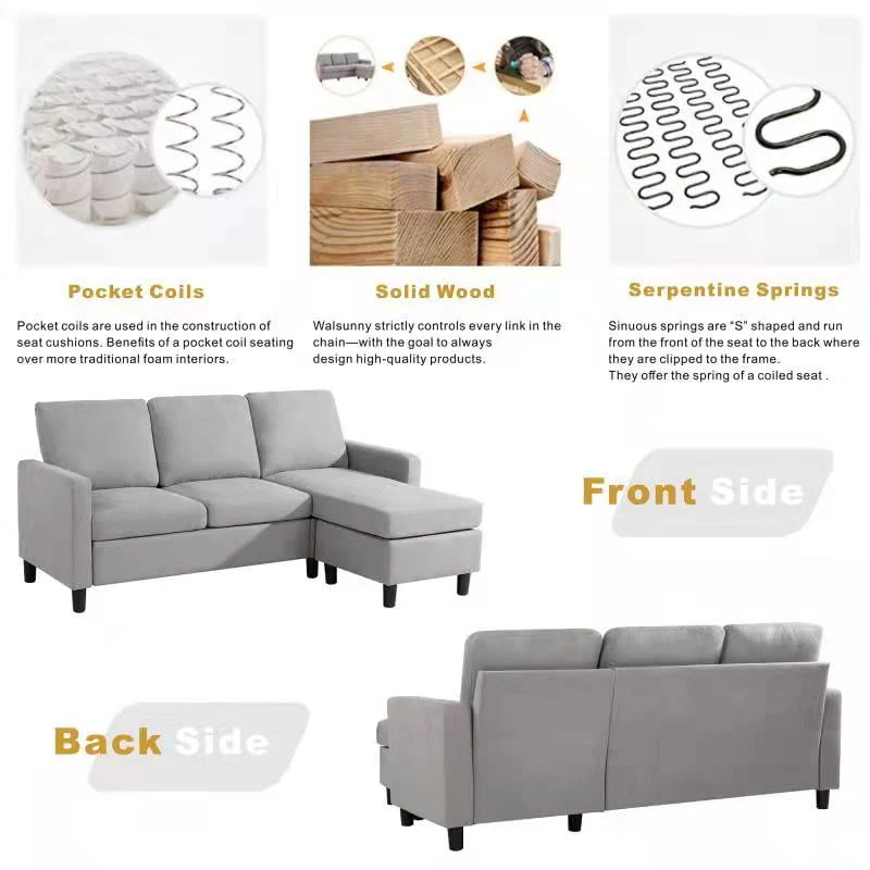 Walsunny Convertible Sectional L-Shaped Sofa with Modern Linen Fabric(Grayish Black) - Womvr