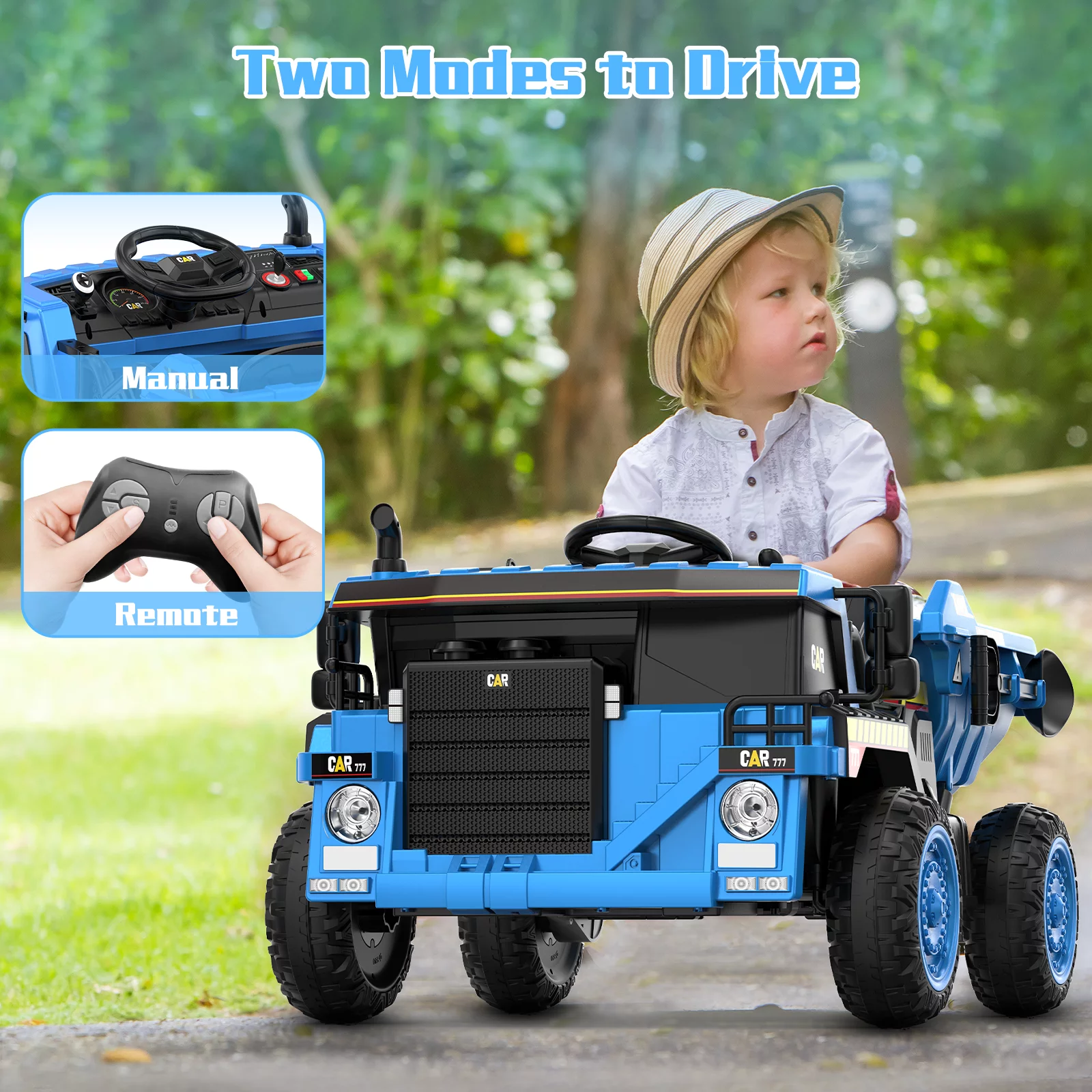 TOKTOO 12Volt Powered Ride on Toy Car for Girls Boys, Dump Truck w/ Electric Dump Bed, Remote Control, Music Player, 1 Seater Electric Car-Ochre Yellow - Womvr