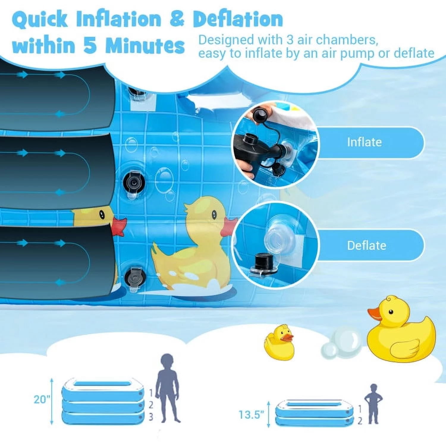 Inflatable Swimming Pool Duck Themed Kiddie Pools with Sprinkler for Age Over 3-Blue - Womvr