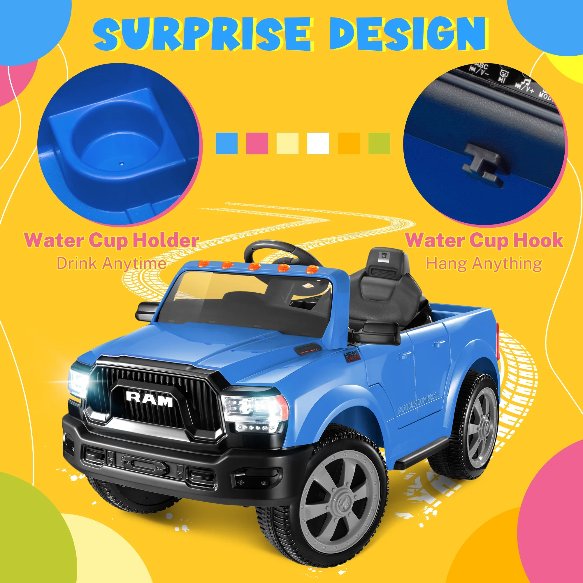 Dodge Ram Ride On Car for Kids, 12V Powered Ride On Truck Cars with Parents Remote Control,Dodge Electric Ride On Car for Boys Girls 3-5, Red - Womvr