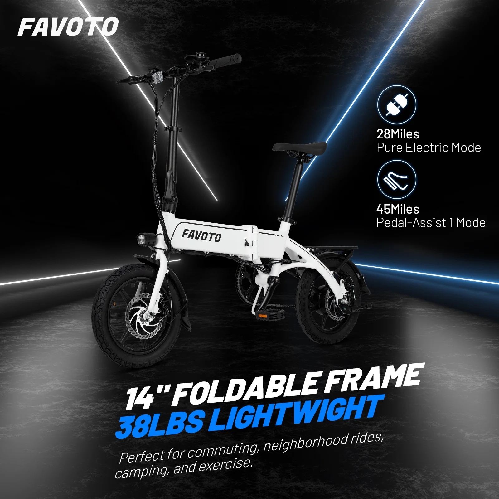 Favoto Folding Electric Bike for Adults - Lightweight 38LBS Ebike with 36V10.4Ah Removable Battery, Range 45 Miles Electric Bicycle Commuting - Womvr
