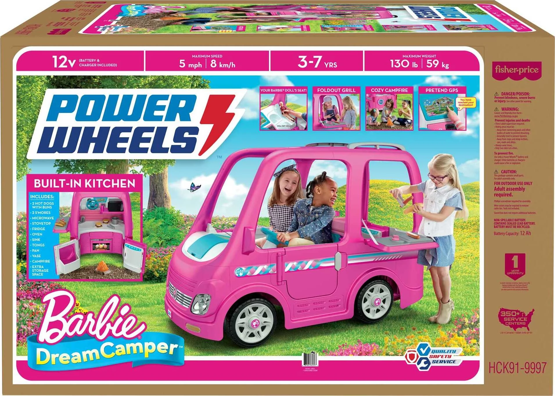 12V Power Wheels Barbie Dream Camper Battery-Powered Ride-On with Music Sounds & 14 Accessories - Womvr