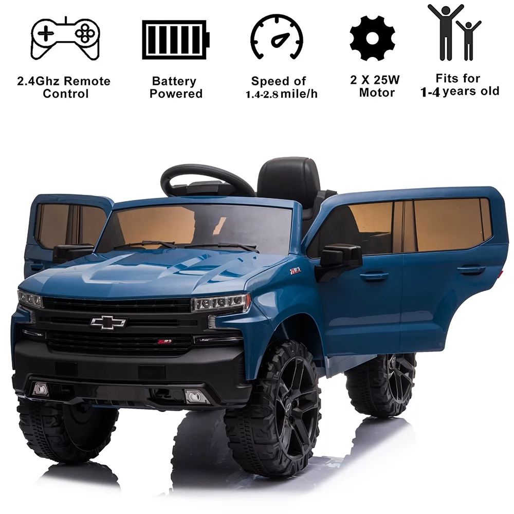 Chevrolet Silverado 12V Powered Ride on Cars for Kids, Remote Control, LED Light, MP3 Player, Electric Ride on Toys Truck for Boys Girls Gifts, White - Womvr