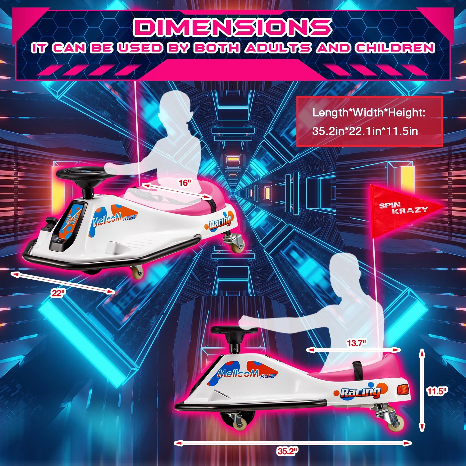 Hommow 12V Ride on Drift Car for Kids,Electric Drifting Go-Kart with Acceleration Pedal, Music, Bluetooth, LED Lights,Christmas Gift for 4-18Years Old,Blue - Womvr