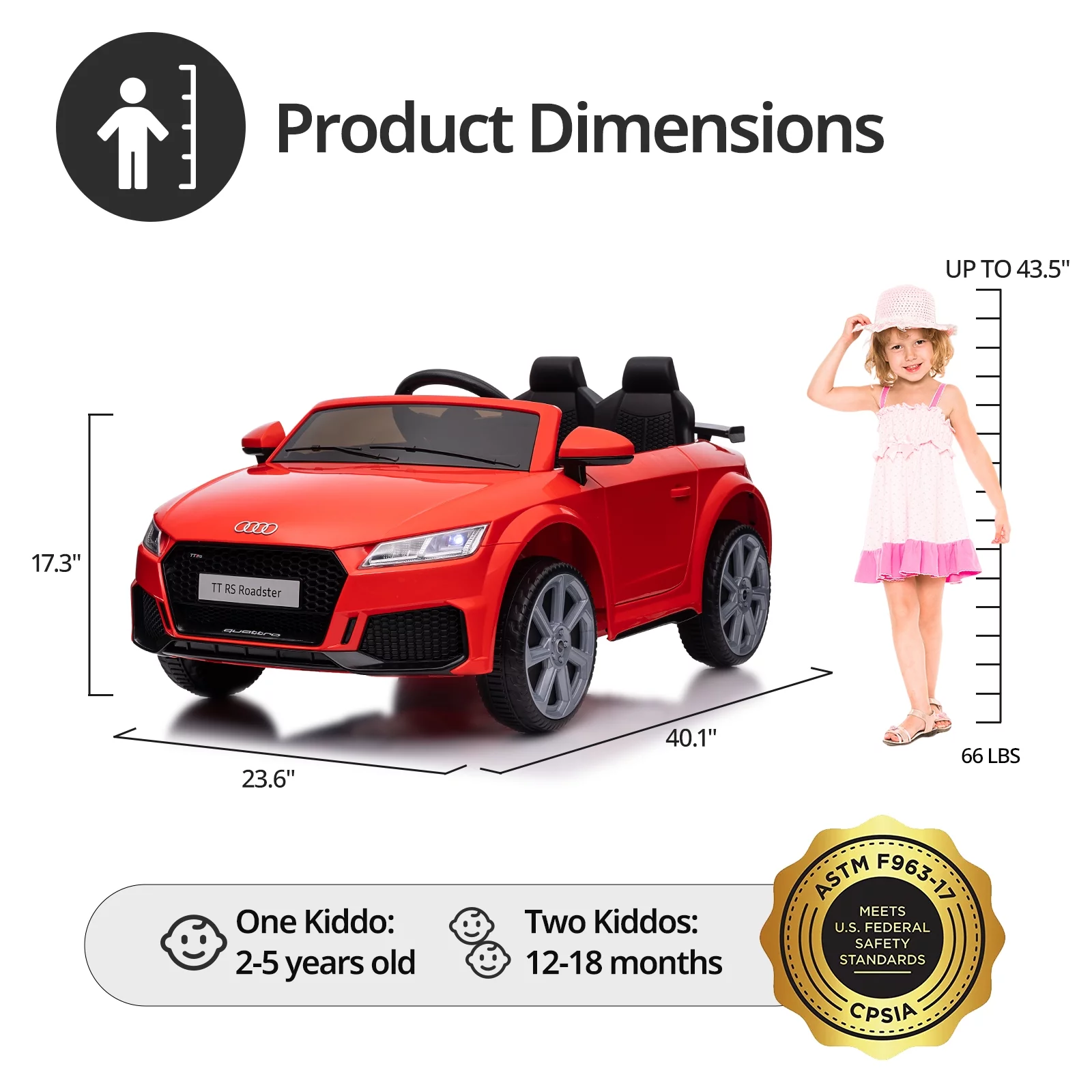 Hikiddo Electric Ride on Car for Kids, Licensed Audi 12V 7Ah Kids Ride-on Toy for Toddlers 2-5 Girl with Remote, Bluetooth - Pink - Womvr