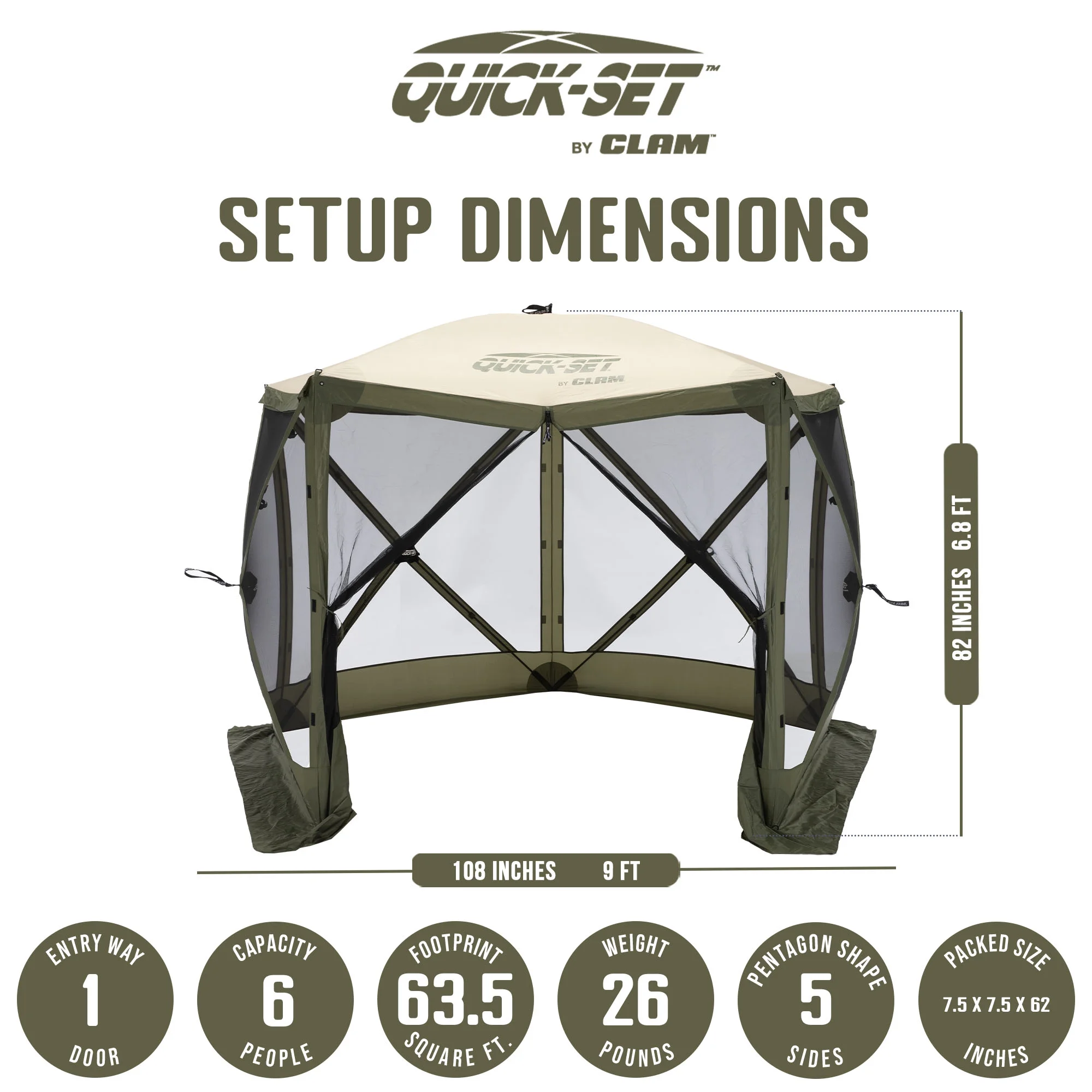 CLAM Quick-Set 9 x 9 Ft Venture Portable Outdoor Canopy Shelter, Green/Tan - Womvr