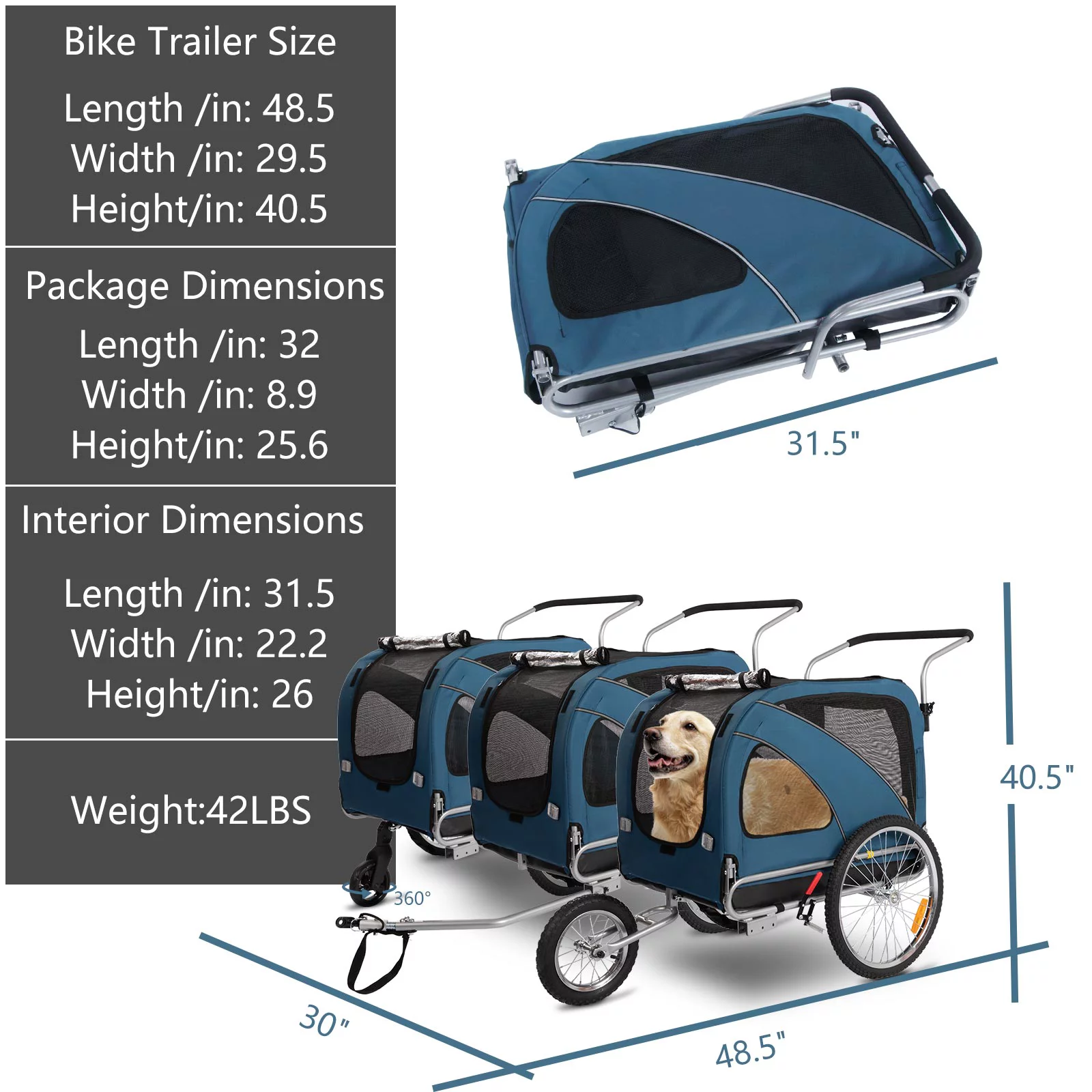 MOJAY 3-in-1 Dog Bicycle Trailer, Dog Stroller, and Dog Jogging Stroller, Red - Womvr