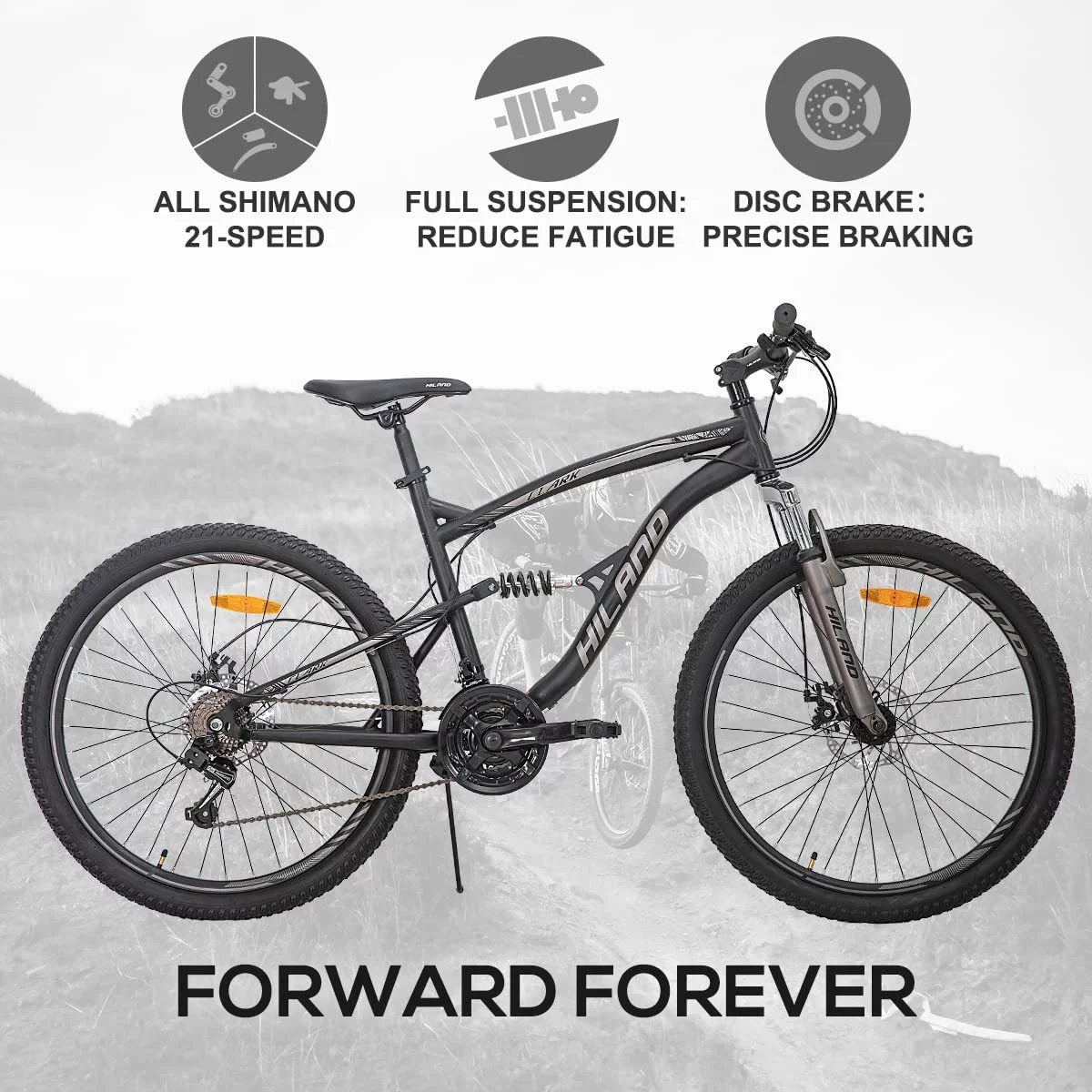 Hiland Full-Suspension Mountain Bike, Shimano 21 Speeds, 26 Inch Wheels, for Men Women MTB Bicycle Trail Bike, Green - Womvr