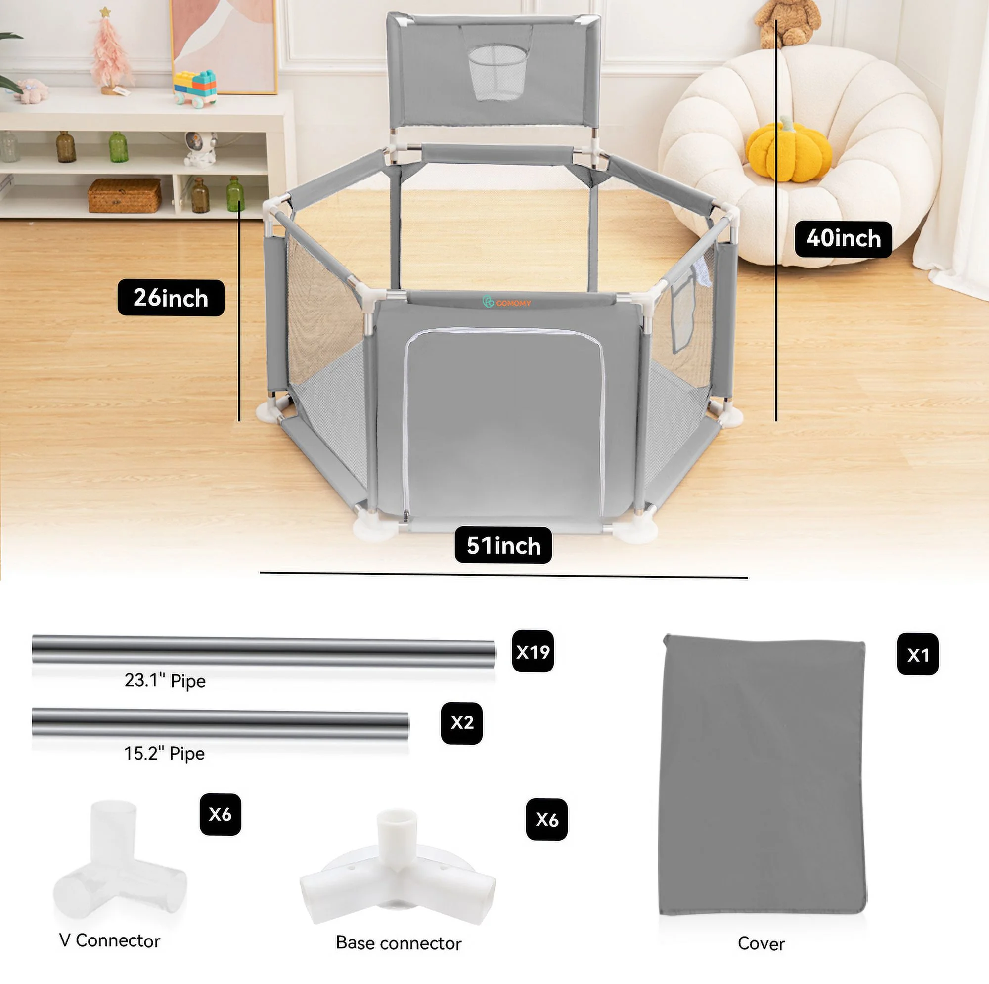 Baby Playpen, Baby Play Yard, Baby Fences Christmas Gifts Space Saving Baby Bodyguard, Blue - Womvr