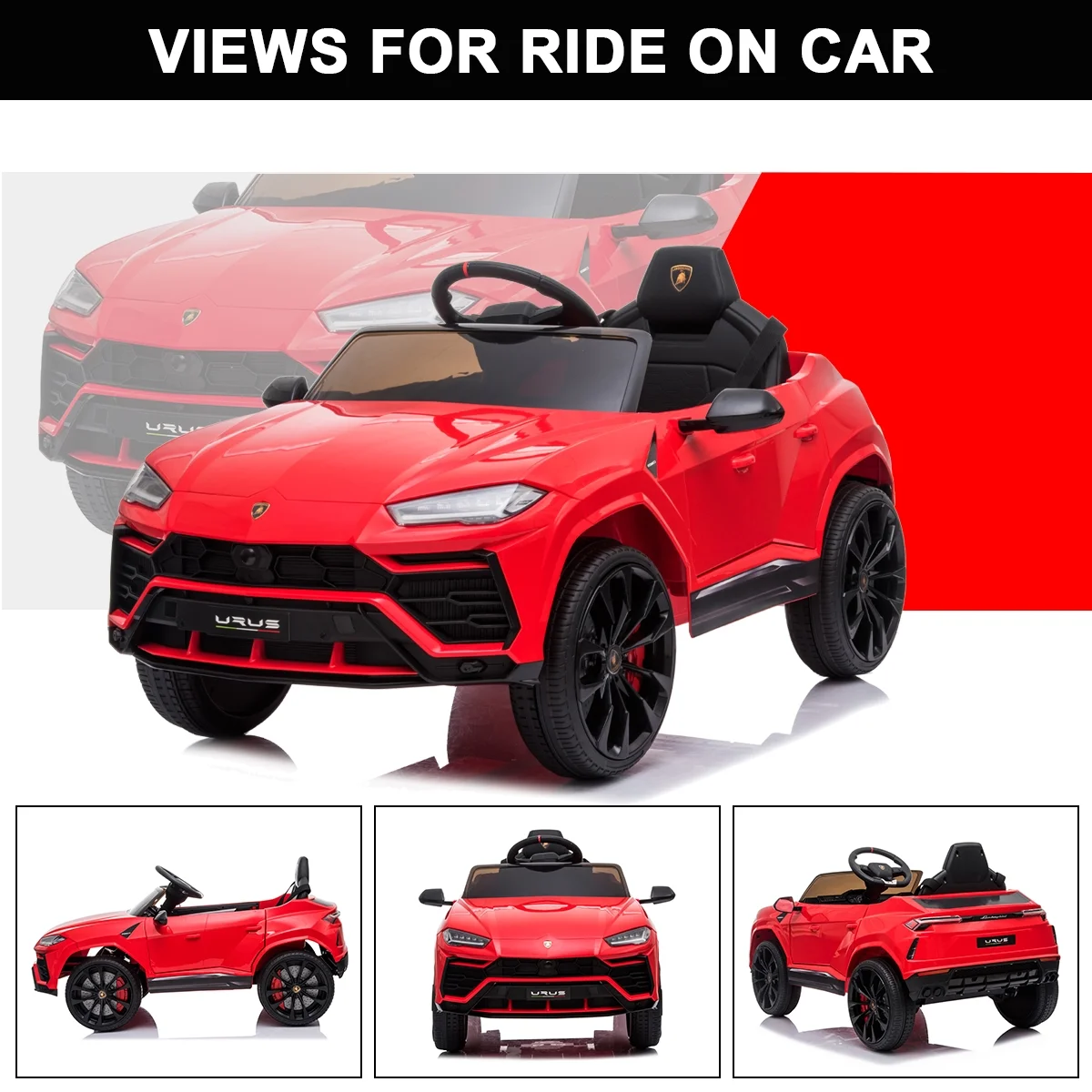 FUNTOK Lamborghini Urus 12V Electric Powered Ride on Car for Kids, with Remote Control, Foot Pedal, MP3 Player and LED Headlights - Womvr