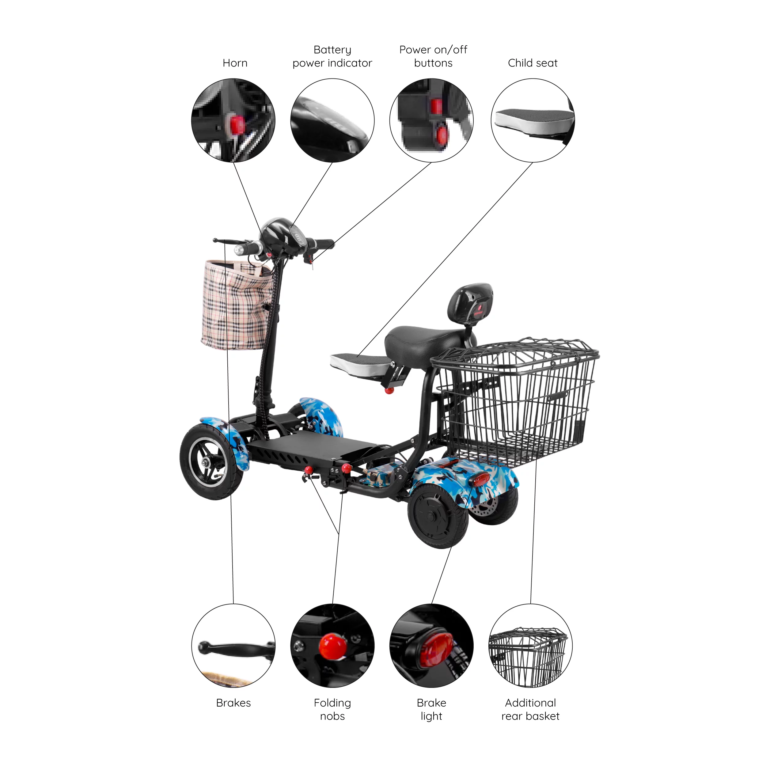 Smart Lightweight Electric Power Scooter, 4 Wheels Foldable Double Seats - Womvr