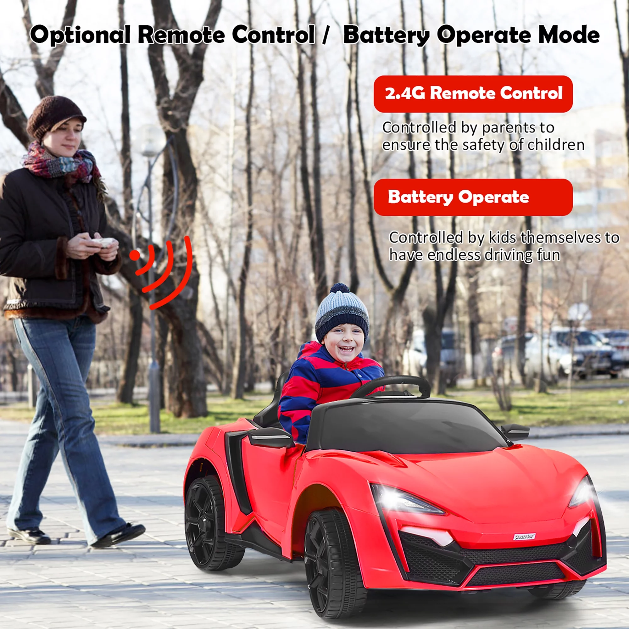 Costway 12V Kids Ride On Car 2.4G RC Electric Vehicle w/ Lights MP3 Openable Doors Pink - Womvr