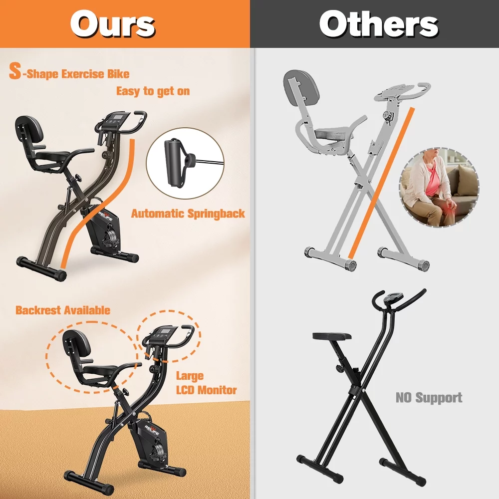 Relife Folding Exercise Bikes 3-in-1 x-Bike Indoor Portable Exercise Bikes, Foldable Stationary Bike with Arm Resistance Band, 53