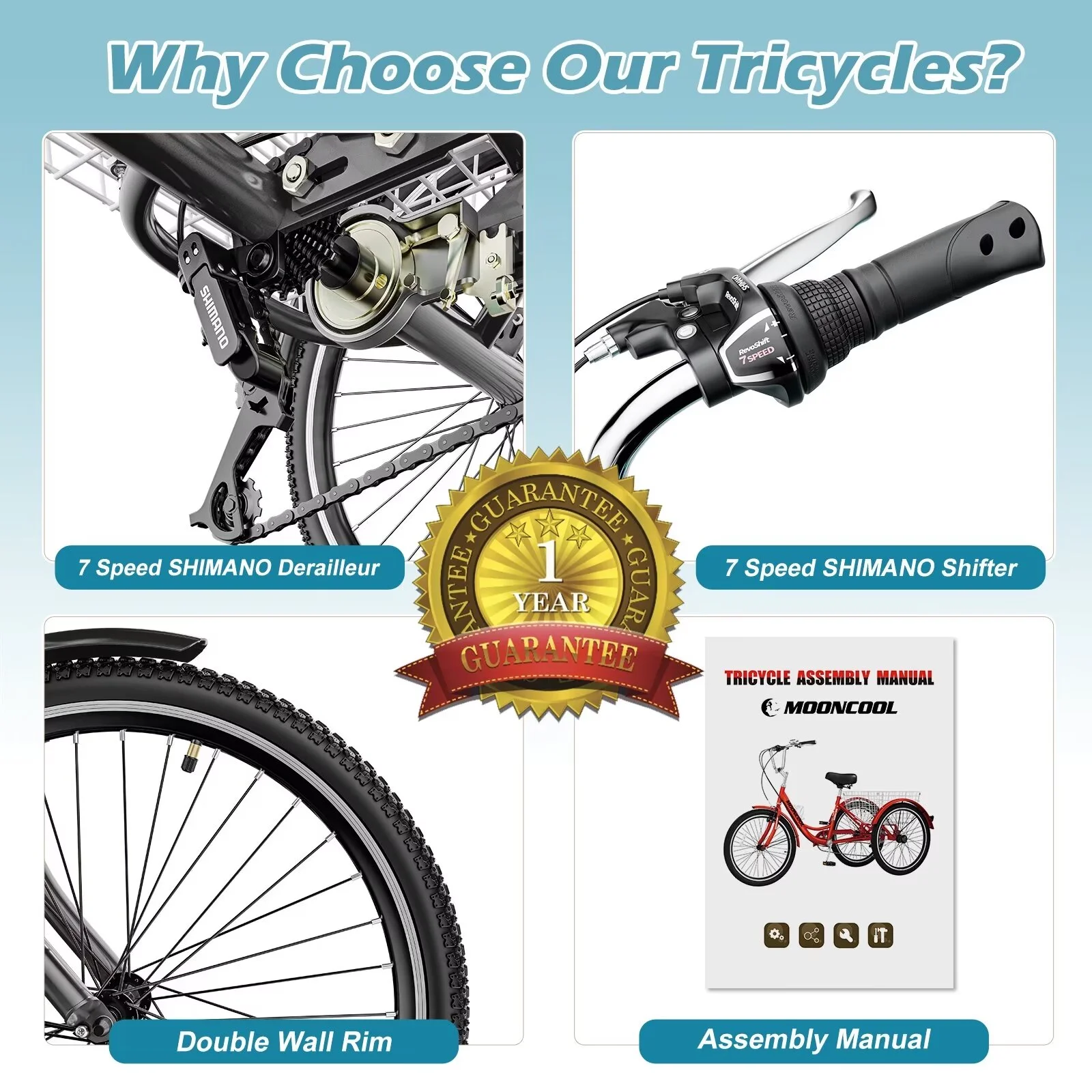 MOPHOTO 20/24/26 inch Adult Tricycle Folding 3 Wheel Cruiser Bikes 7 Speed, Portable and Foldable Trikes with Cargo Basket for Men & Women Outdoor Cycling, Purple - Womvr