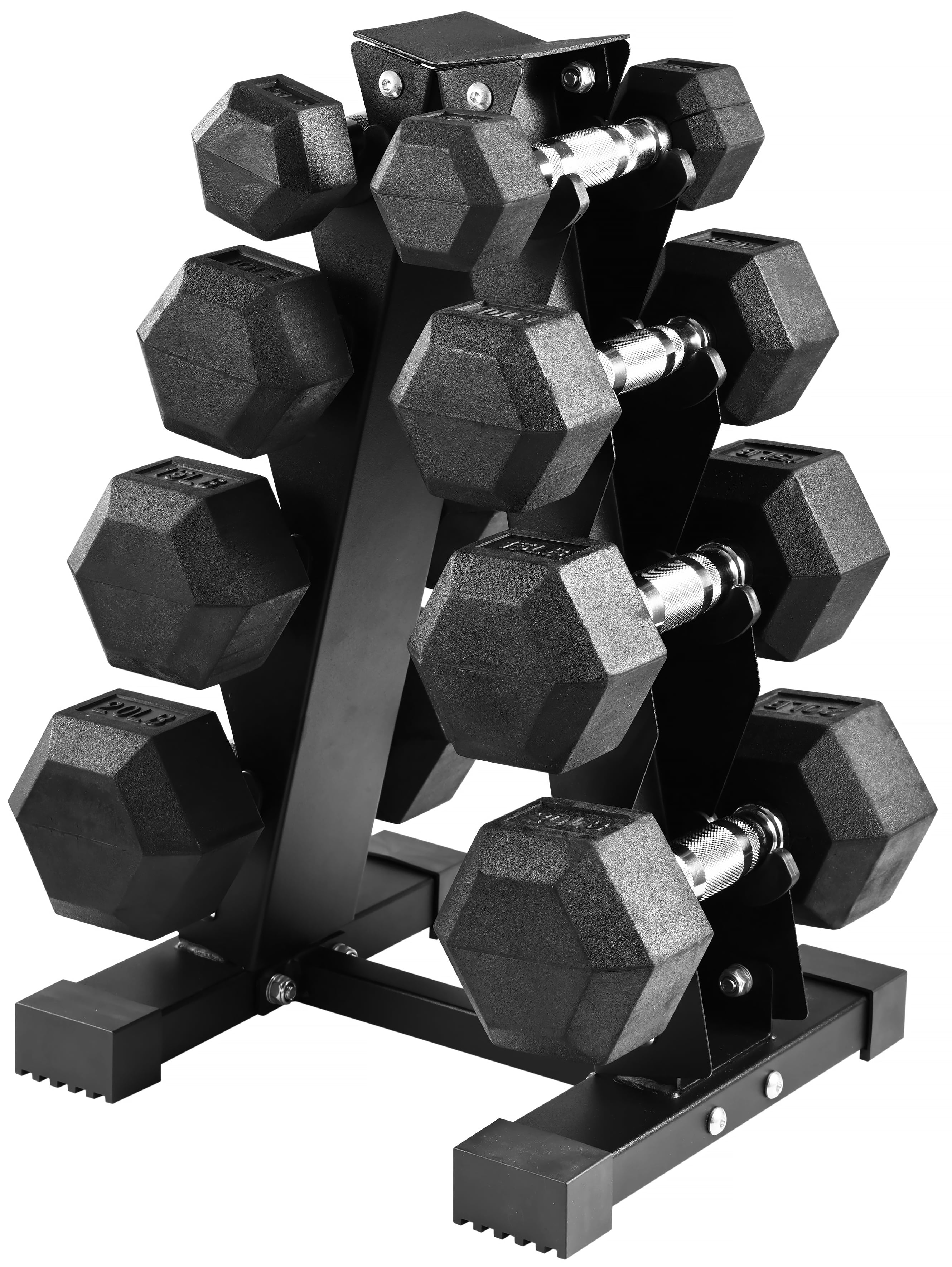 BalanceFrom 100LB Rubber Coated Hex Dumbbell Weight Set with A-Frame Rack, 5-20 lbs Pairs - Womvr