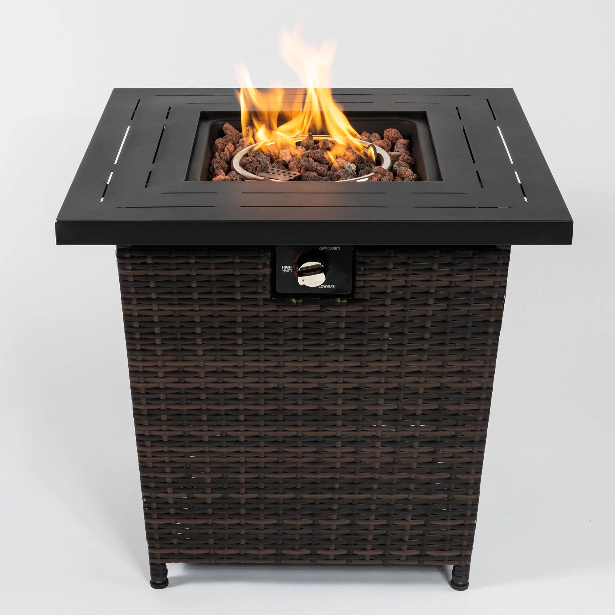 43.3 inch Gas Fire Pit Table, SYNGAR 2-in-1 50,000 BTU Propane Gas Fire Pit Table, Outdoor Propane Fire Pit with Glass Wind Guard, Blue Rocks and Lid, for Patio, Backyard, Garden, Poolside, D4620 - Womvr
