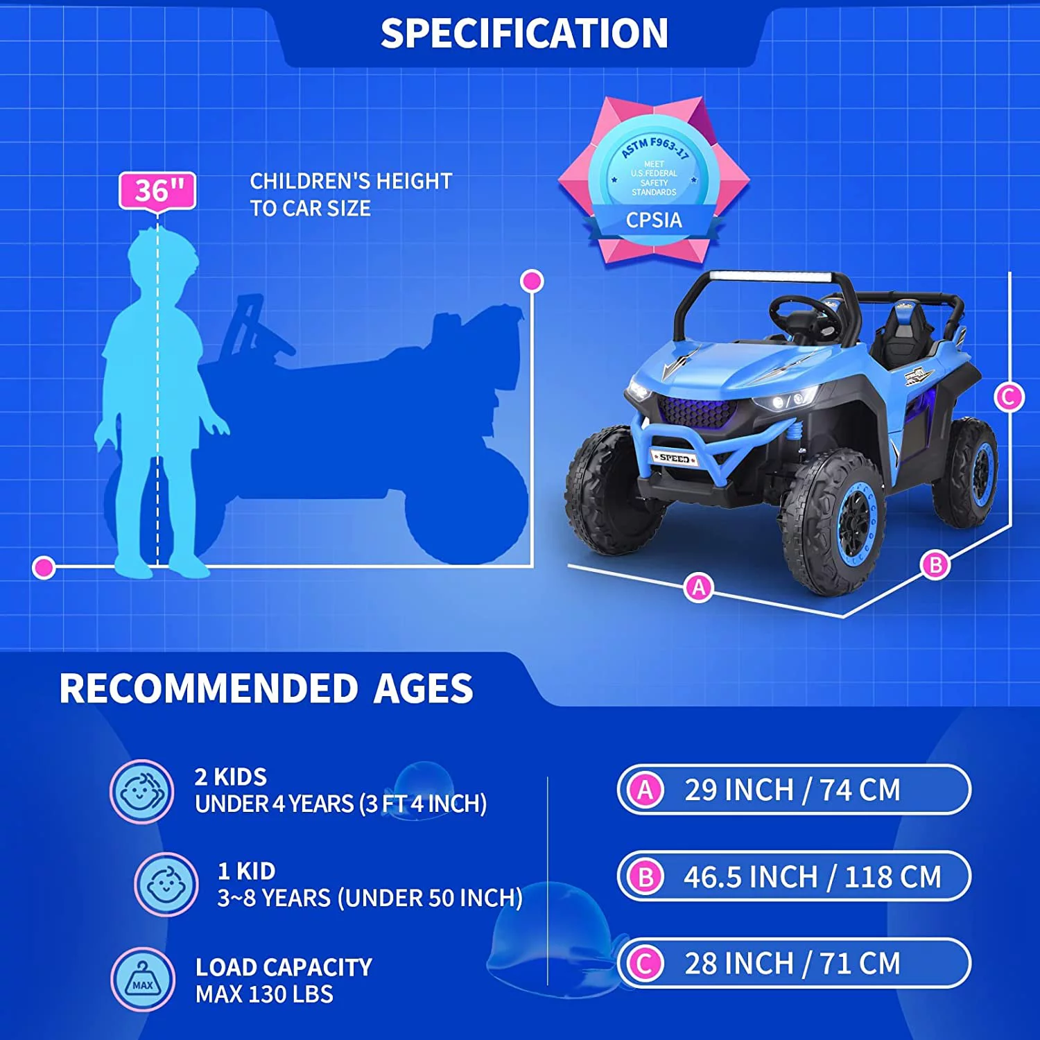 Joywhale 24V 2 Seater Kids Ride on UTV Car Powerful Electric Vehicle, with Big Battery, 4x75W Strong Motor, Remote Control, Suspension, Deep Sea Blue - Womvr