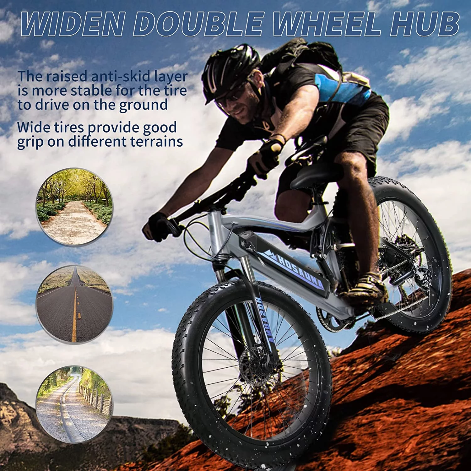 Electric Bike Electric Mountain Bike 500W Ebike26'' Fat Tire Ebike, 28+MPH Adults Ebike with Removable 48V 15Ah Battery, Shimano 6-Speed Grey - Womvr