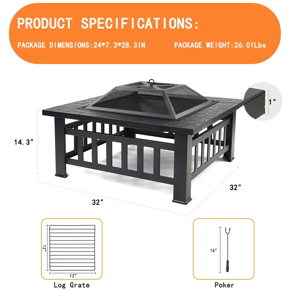 SEGMART Outdoor Fire Pit, 32