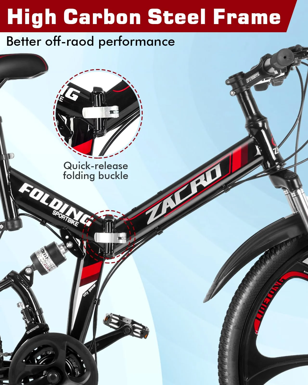 Zacro 26 Inch Folding Mountain Bike, 24 Speed Dual Disc Brake Alloy Wheels MTB Bicycle for Men Women Adults Youth, Blue - Womvr