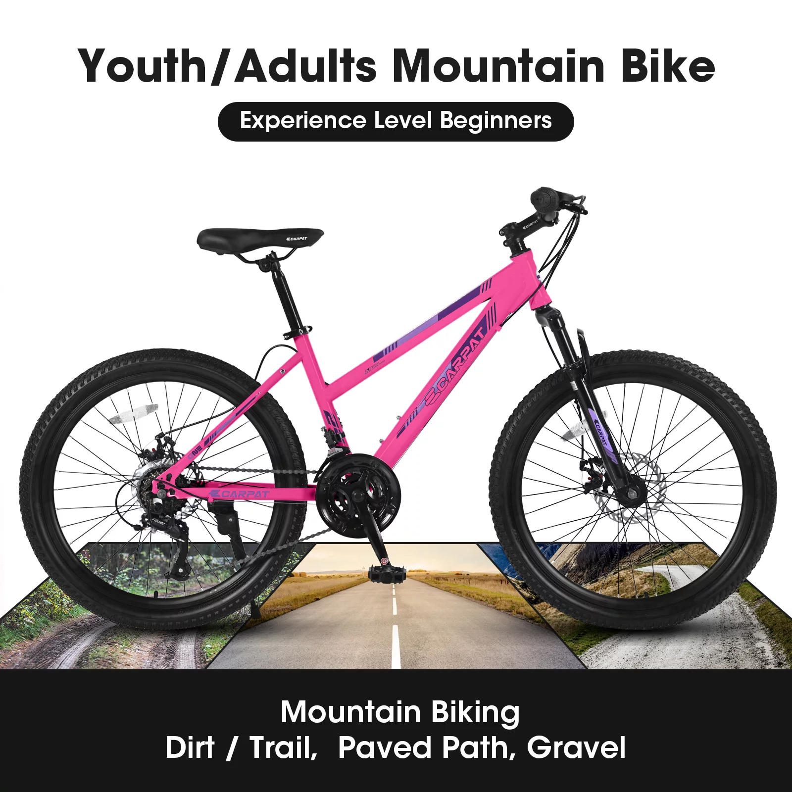 26 inch Mountain Bike, 21 Speeds Gear MTB Bike with Dual Disc Brakes, 100mm Front Suspension Bicycle, White - Womvr