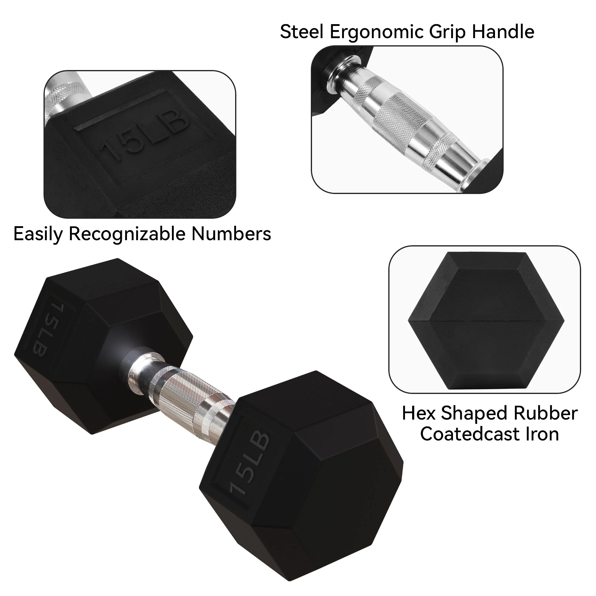 BalanceFrom Rubber Hex 5, 8, and 10 Pound Dumbbell Pairs with Metal Rack - Womvr