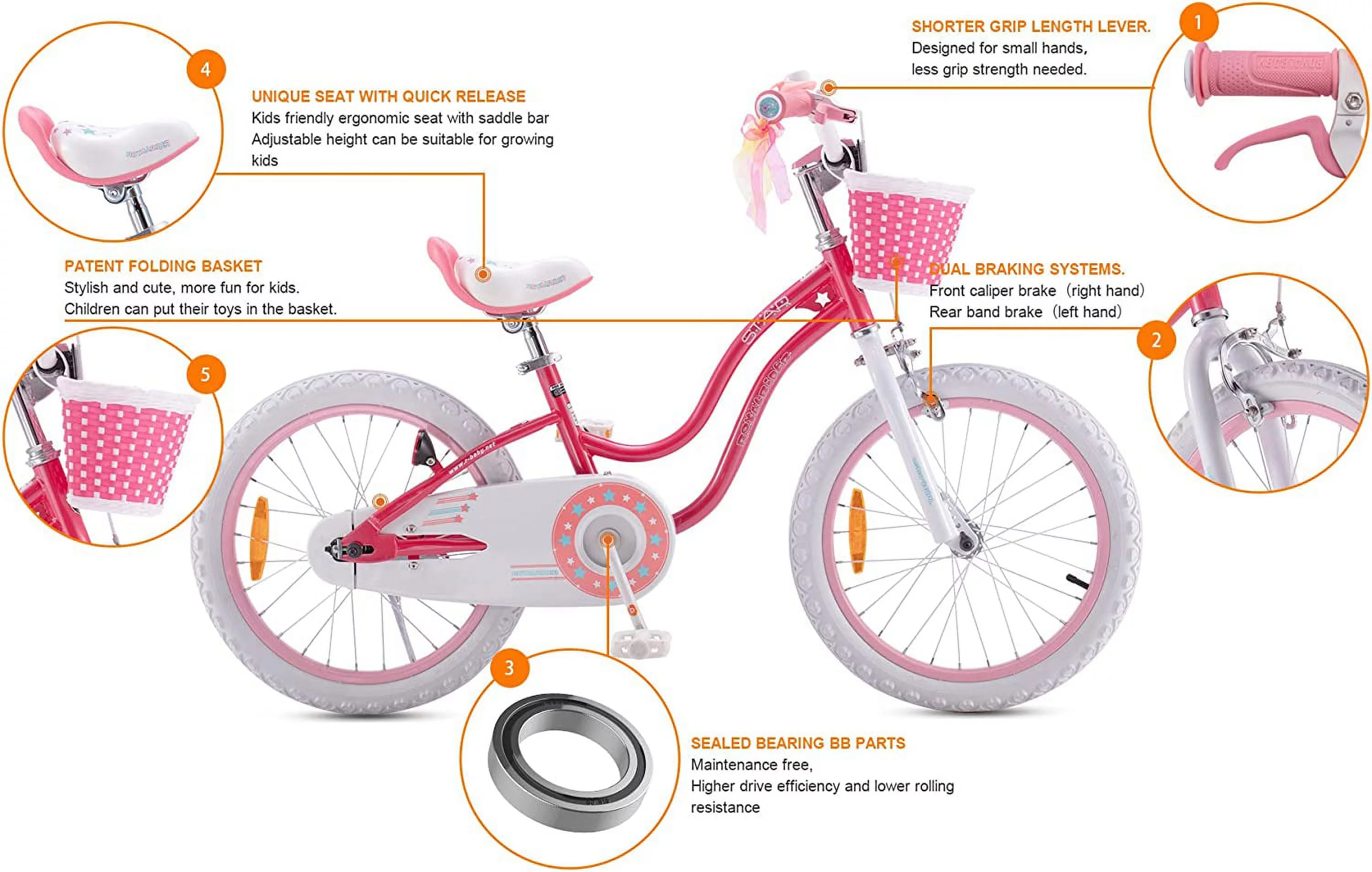 Royalbaby Girls Kids Bike Stargirl 18 In. Bicycle Basket Kickstand Blue Child's Cycle - Womvr