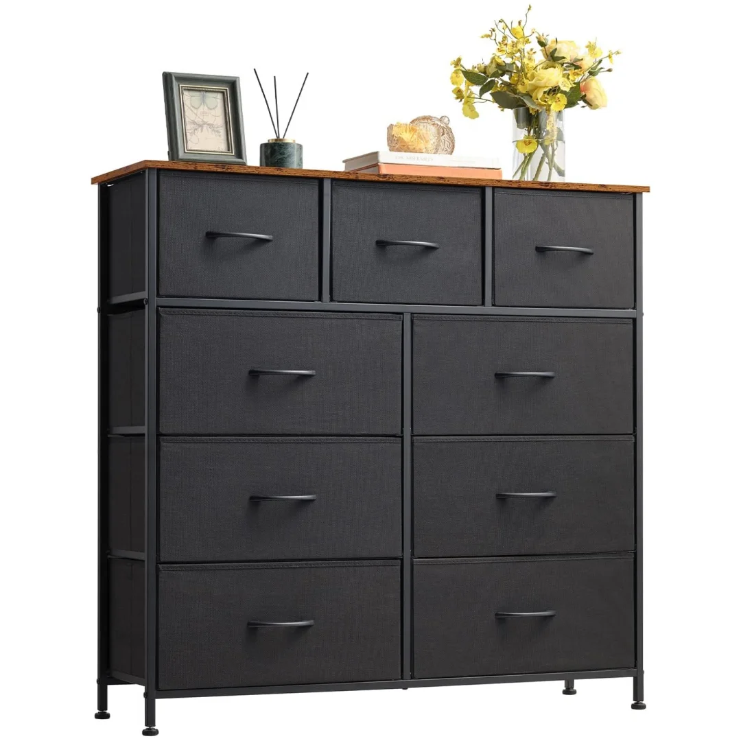Somdot Dresser, 9-Drawer Fabric Storage Tower for Bedroom, Nursery, Entryway, Closets, Tall Chest Organizer Unit with Large Capacity Fabric Bins - Womvr