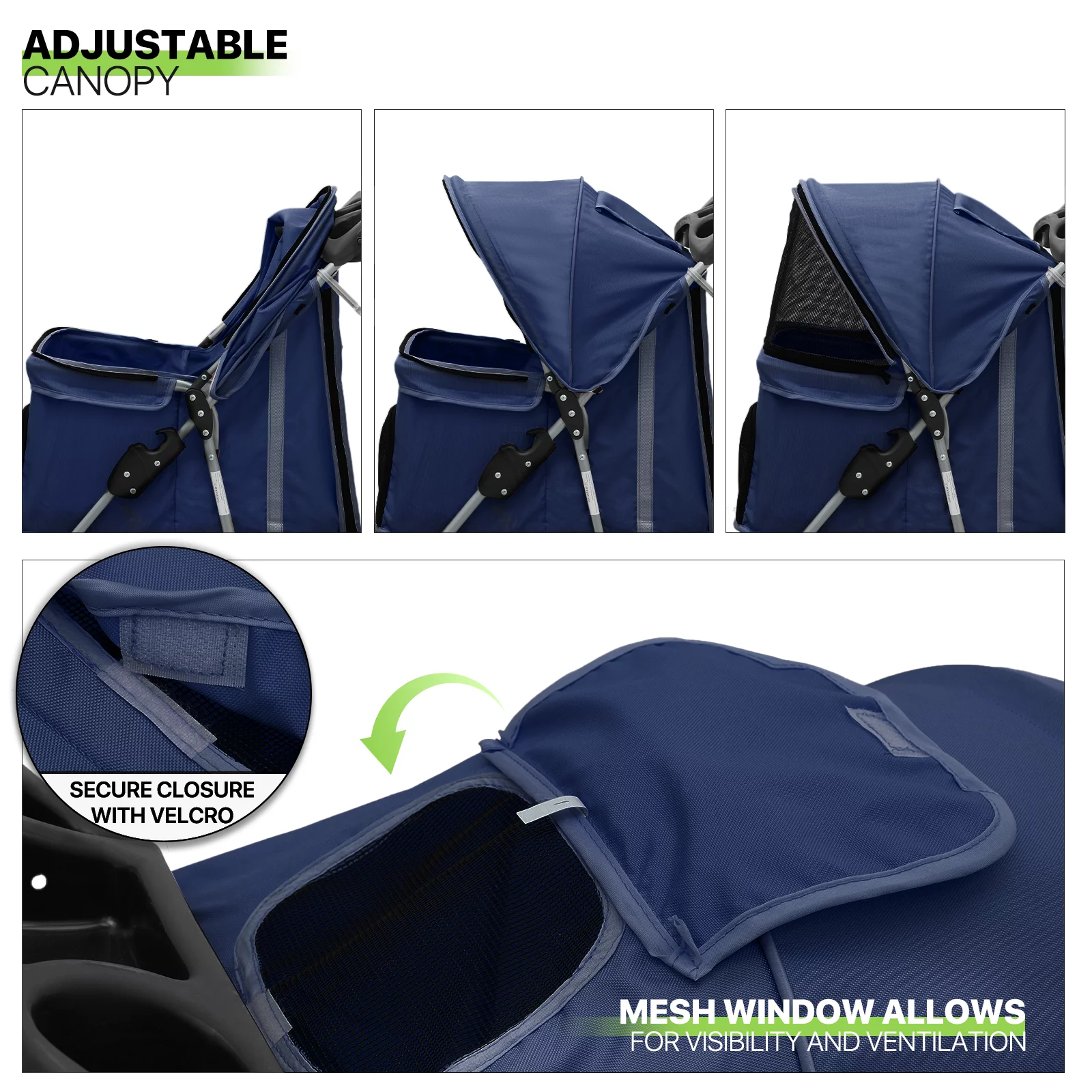 Magshion Foldable Pet Dog Stroller with Wheels, Cat Dog Stroller with Storage Basket and Cup Holder for Small and Medium Cats, Dogs, Puppy, Navy Blue - Womvr