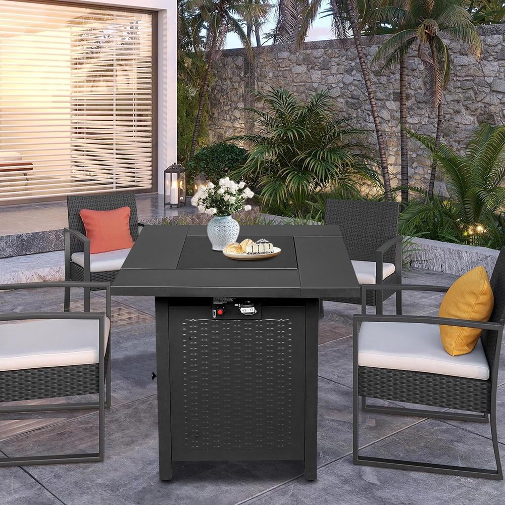 2-in-1 Propane Fire Pit Table, Outdoor Table with Fire Pit, 28