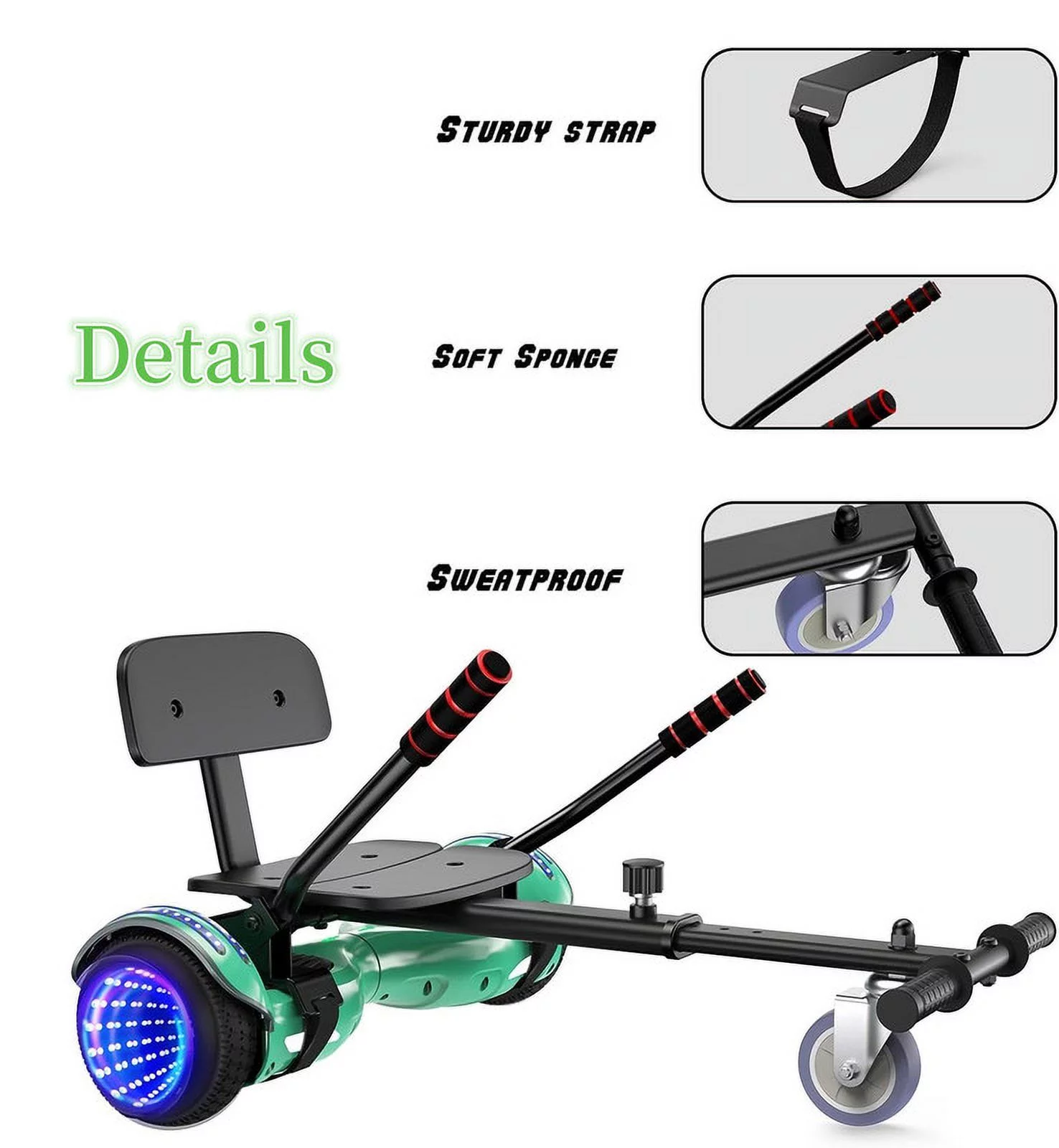 SISIGAD Hoverboard with Seat, 6.5 inch Hoverboard Go Kart Combo with Bluetooth Speaker & LED Lights for Kids Adults - Womvr