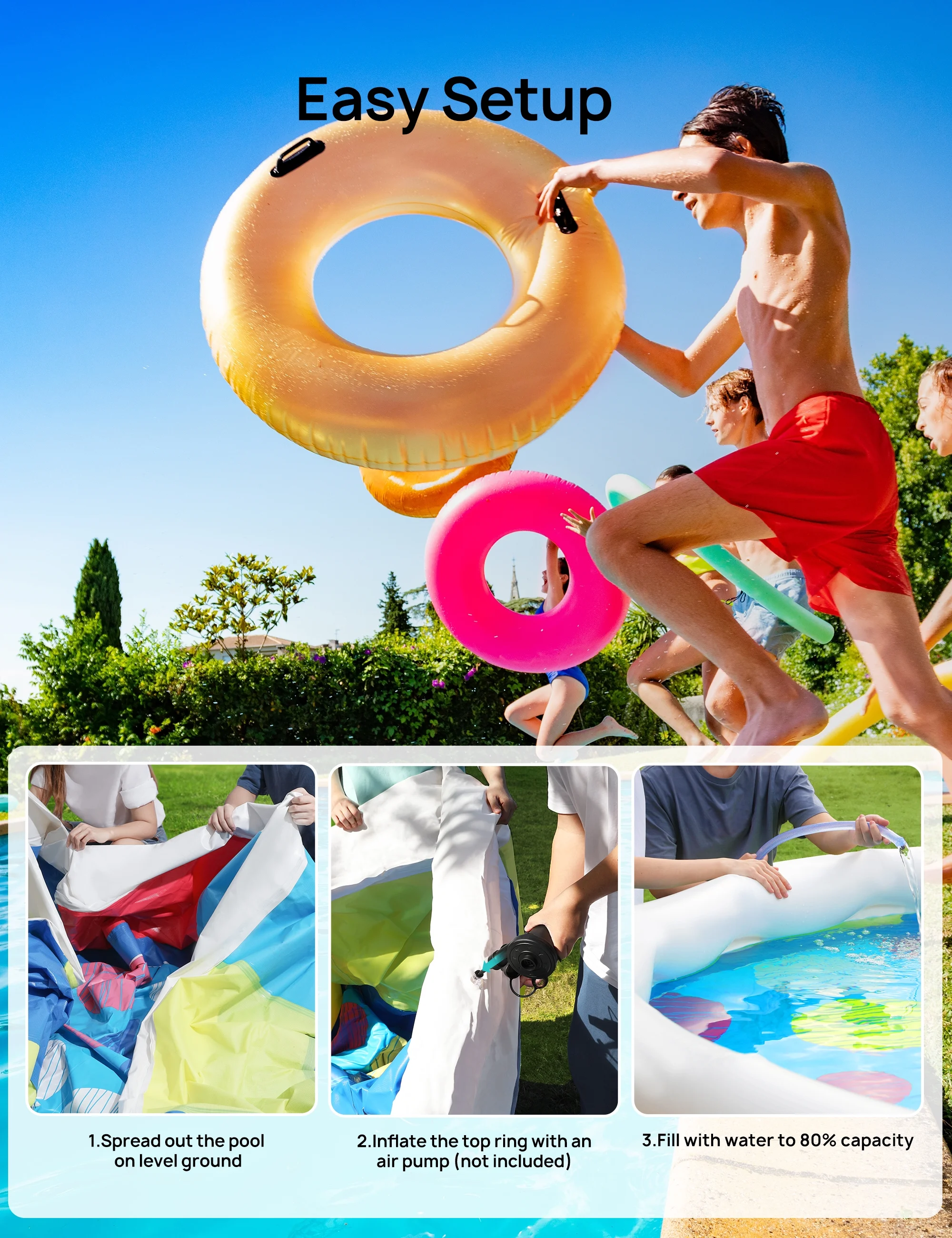 EVAJOY 10ft × 30in Easy Set Inflatable Swimming Pool with Pool Cover - Perfect Above Ground Pool for Family Fun in Your Backyard Garden - Womvr