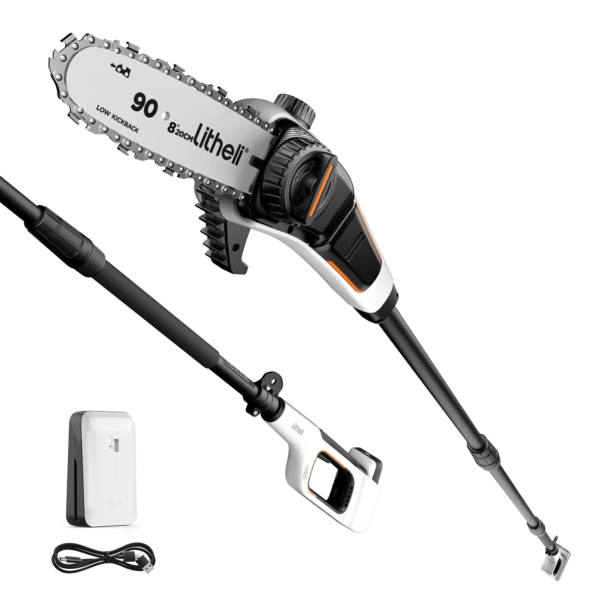 Litheli U20 Pole Saw for Tree Trimming, 8'' Electric Cordless Pole Saws, Battery Tree Trimmer 27.5ft/s Cutting Speed with 2.5Ah Battery for Branch Cutting, Trimming, Pruning - Womvr