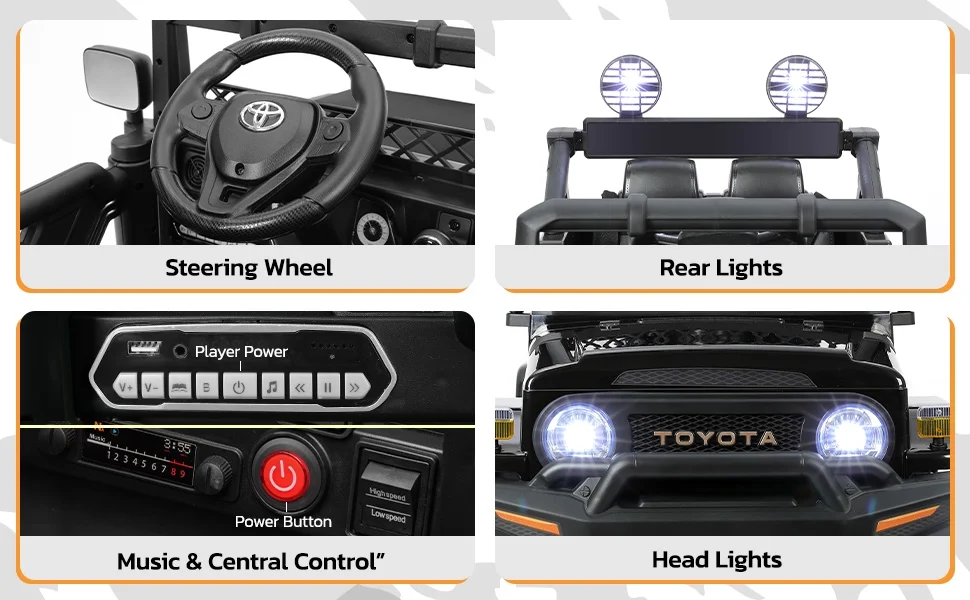 Toyota FJ Cruiser Ride on Car, 12V Powered Off-Road Toys for Kids w/ Remote,Spring Suspension,6 LED Lights,Camo Green - Womvr