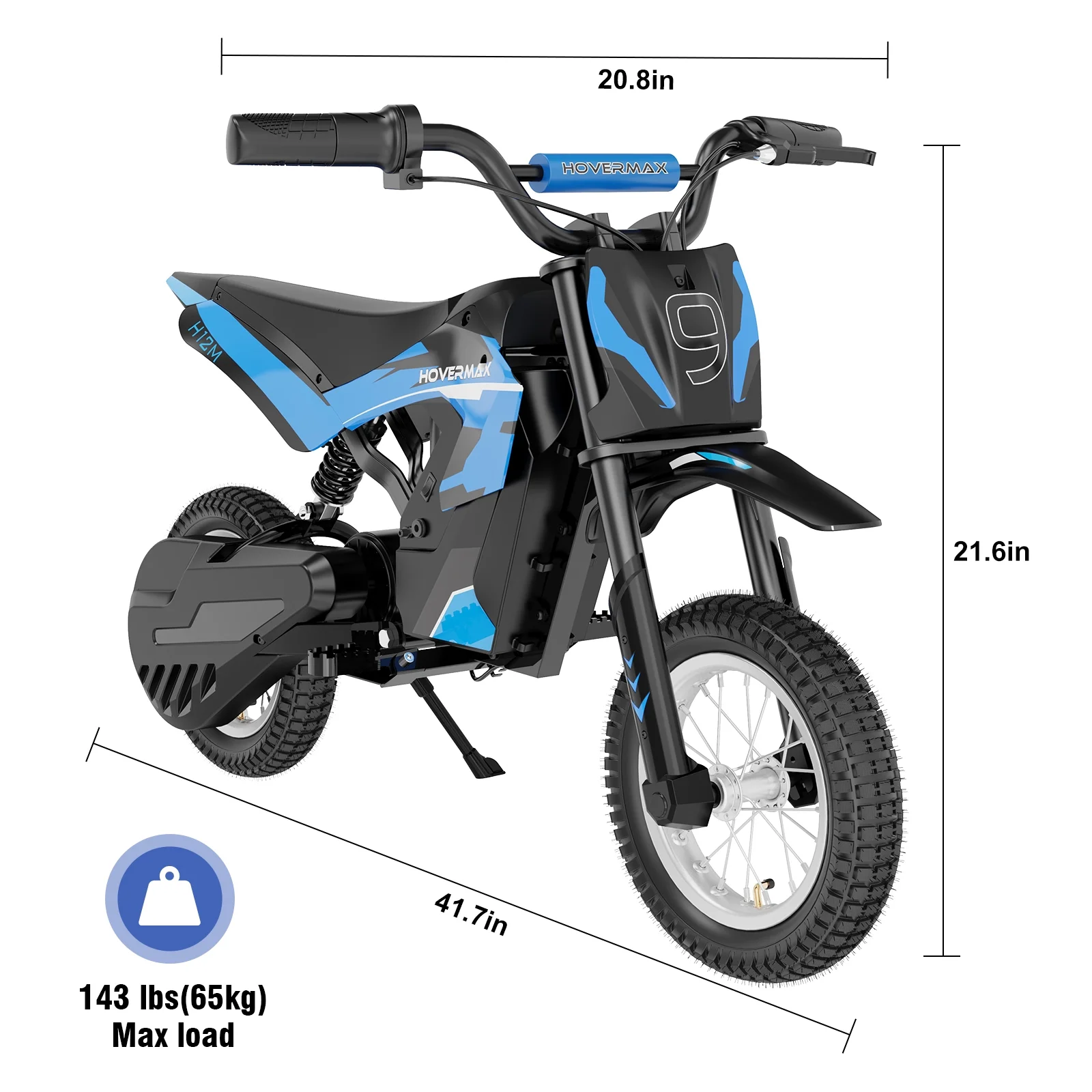 HOVERMAX H12M 24V Electric Dirt Bike, 300W Electric Motorcycle 12.5MPH Max Speed, Ride On Toys motocross for Kids Teens, Blue - Womvr