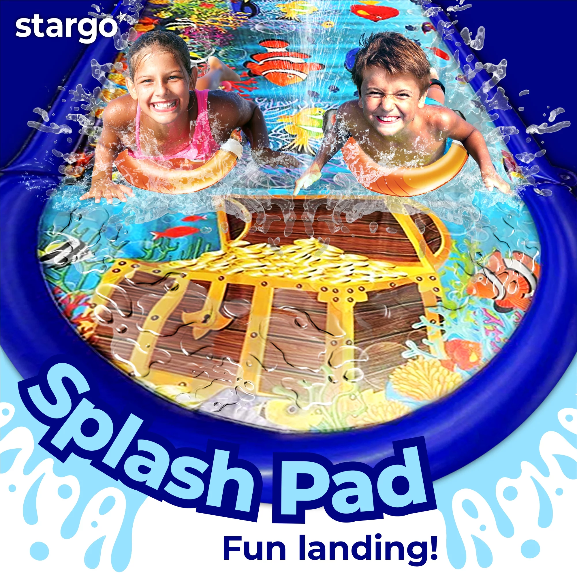 Stargo Undersea Water Dual Slip And Slide - 18 Feet X 5 Feet Slip N Slide With Splash Pad And Sprinkler, Water Slide With Inflatable Body Boards - Kids Water Fun - Womvr