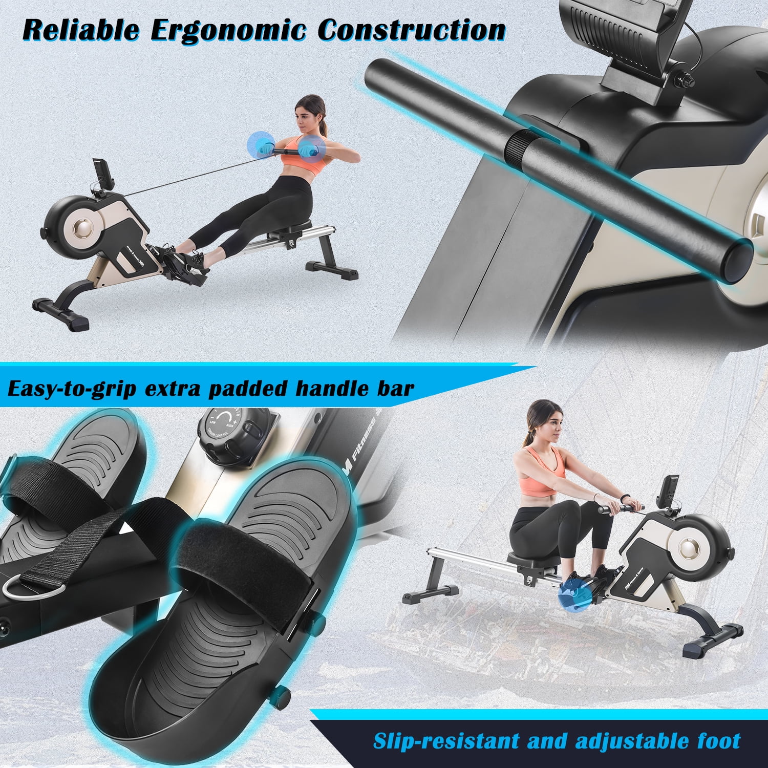 Fitness Rowing Machine Rower Ergometer, with 12 Levels of Adjustable Resistance, Digital Monitor - Womvr