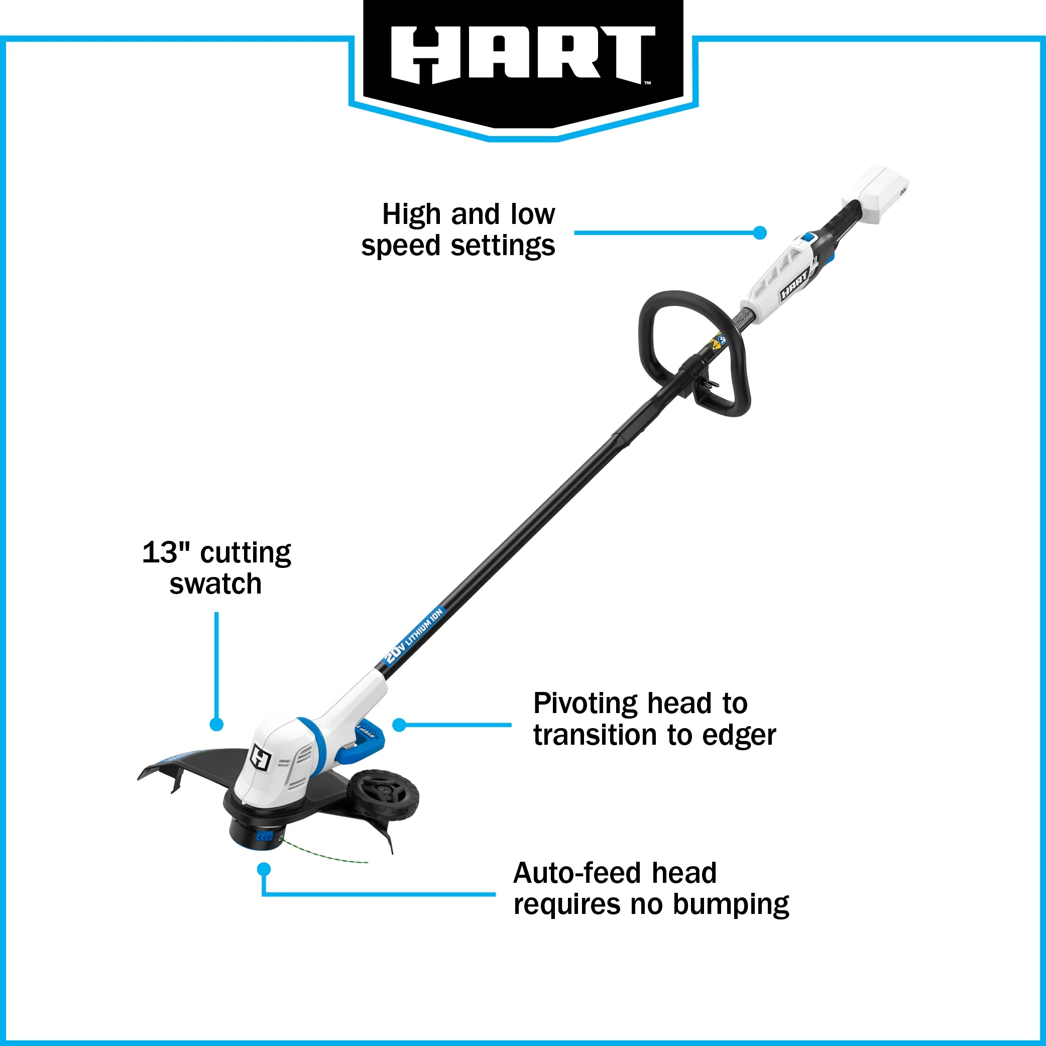 HART 20-Volt 13-inch String Trimmer/Edger (1) 20-Volt 4.0Ah Lithium-Ion Battery - Womvr