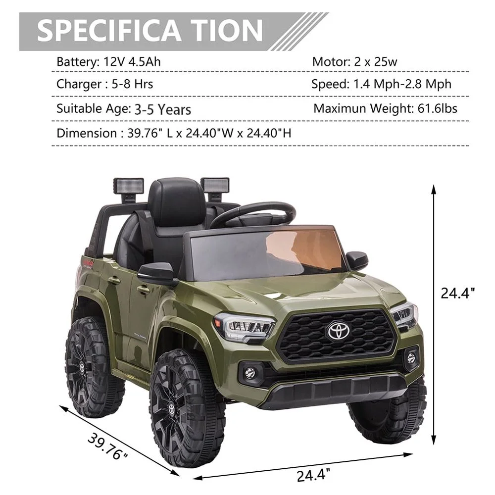 Licensed Toyota Tacoma Electric Ride on Vehicle for Kids, 12V Powered Ride on Car Toys with Remote Control, LED Lights, MP3 Player, Gray - Womvr
