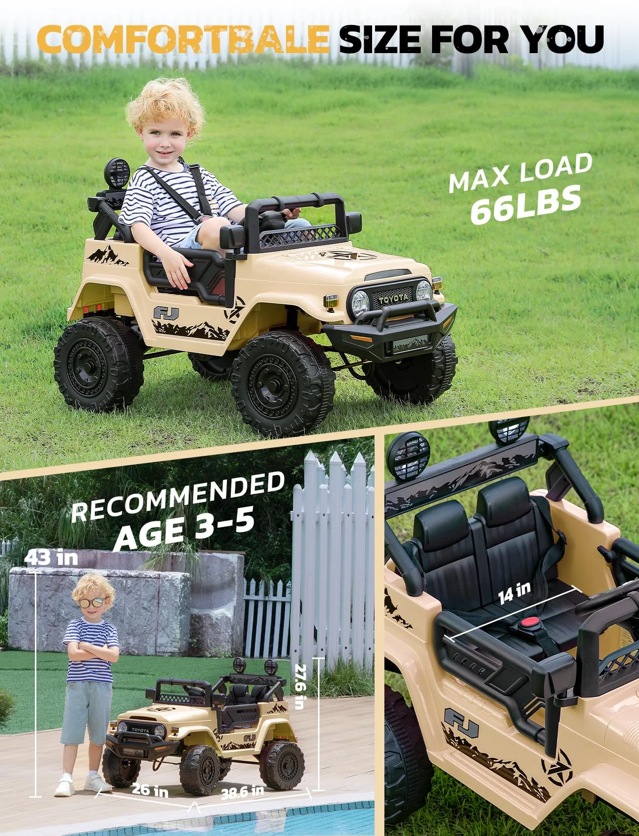 Toyota FJ Cruiser Ride on Car, 12V Powered Off-Road Toys for Kids w/ Remote,Spring Suspension,6 LED Lights,Camo Green - Womvr