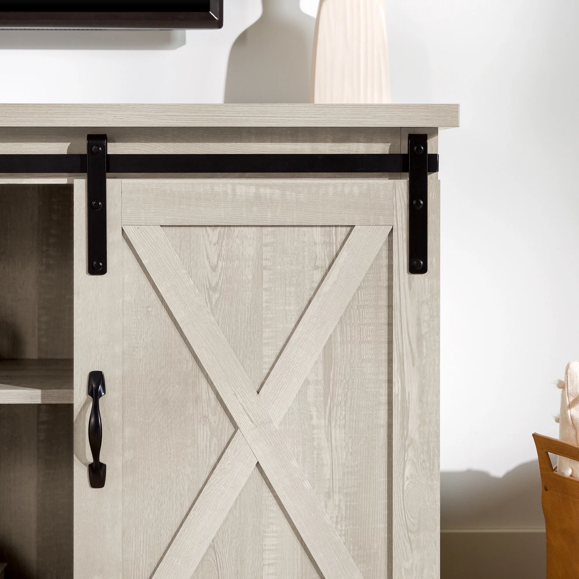 Woven Paths Farmhouse Sliding Barn Door TV Stand for TVs up to 65
