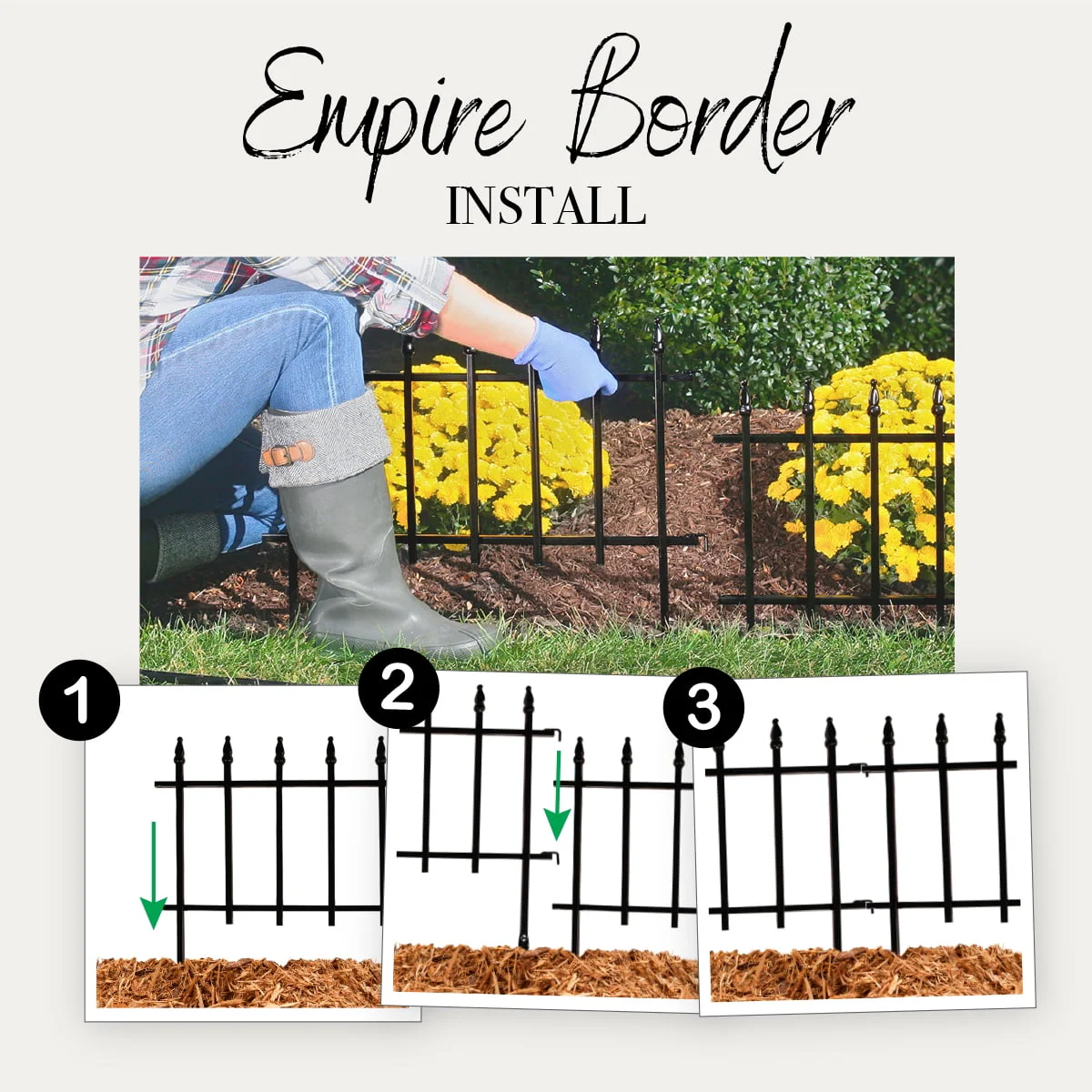 Expert Gardener Empire Black Powder Coated Steel Garden Border 22.5 inches W x 18 inches H - Womvr