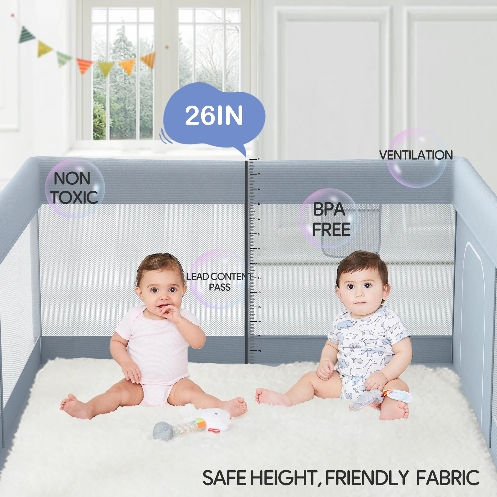 Pkinoicy 47x47inch Play Pen with Mat for Babies and Toddlers, Playpen with Mat, Baby Playpen with Mat, mall Baby Playpen with Mat - Womvr
