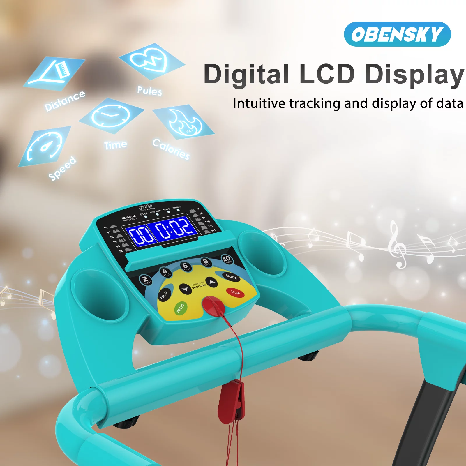 OBENSKY 1000W Portable Foldable Treadmill, Running Jogging Quiet Fitness Machine/Black - Womvr