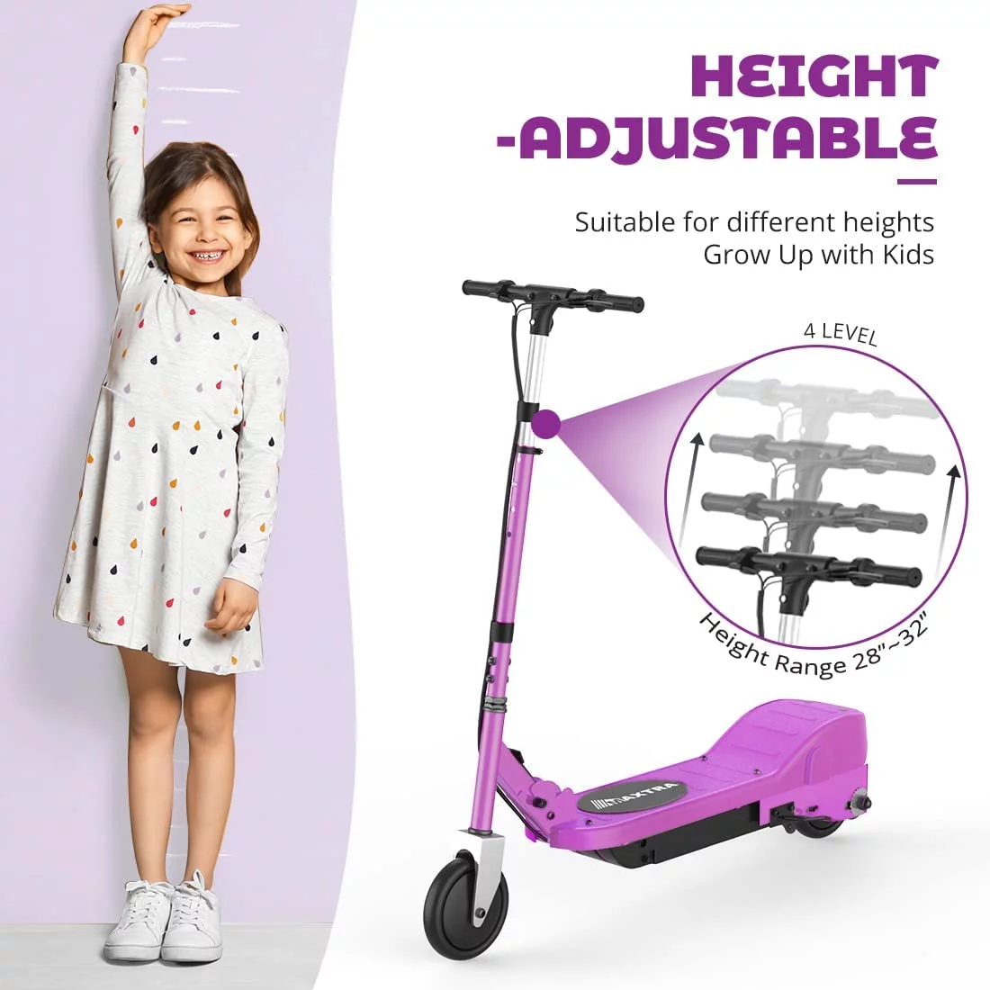 Maxtra Scooters E100 Folding Electric Scooter with Adjustable Handlebar for Kids Ages 6-12, up to 10 MPH, 155 Lbs. Max Load - Womvr