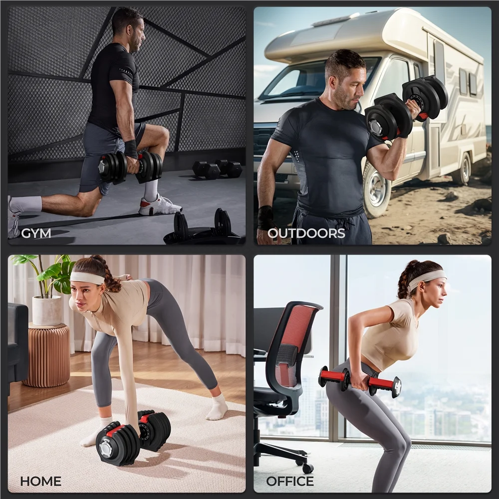 Renwick 3-40lb 12-in-1 Quick-adjust Dumbbell Weights, Black - Womvr