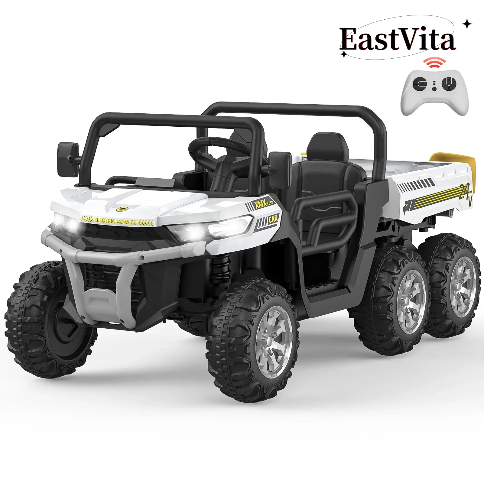 EastVita Kids 24V Ride on Car Large Farm Tractor Dump Truck 6 Wheels with Electric UTV Vehicles with Electric Car Hopper Ride on Toys ,with Lighting, Mp3 ((Green) - Womvr